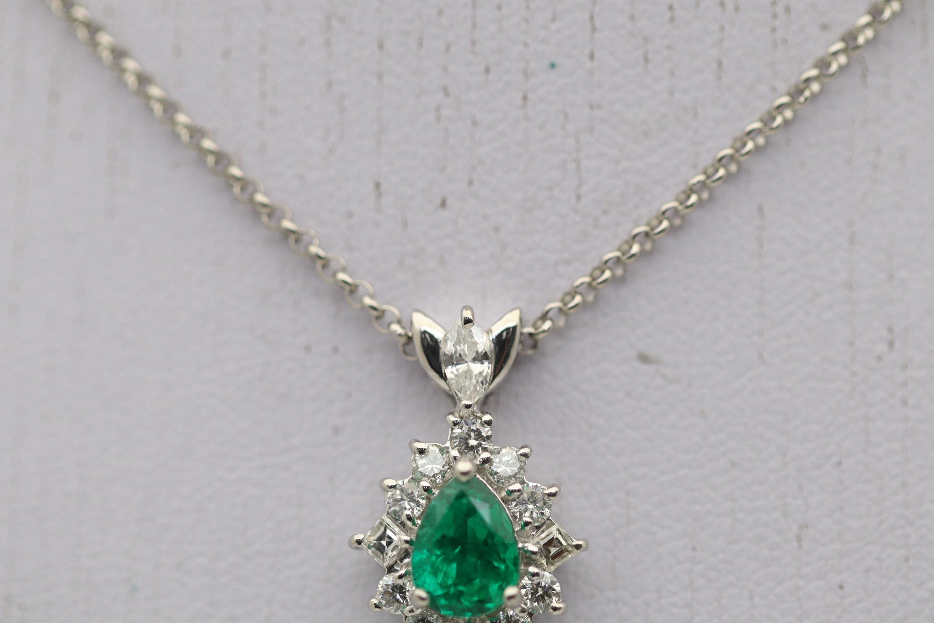 Fine Emerald Diamond Platinum Pendant