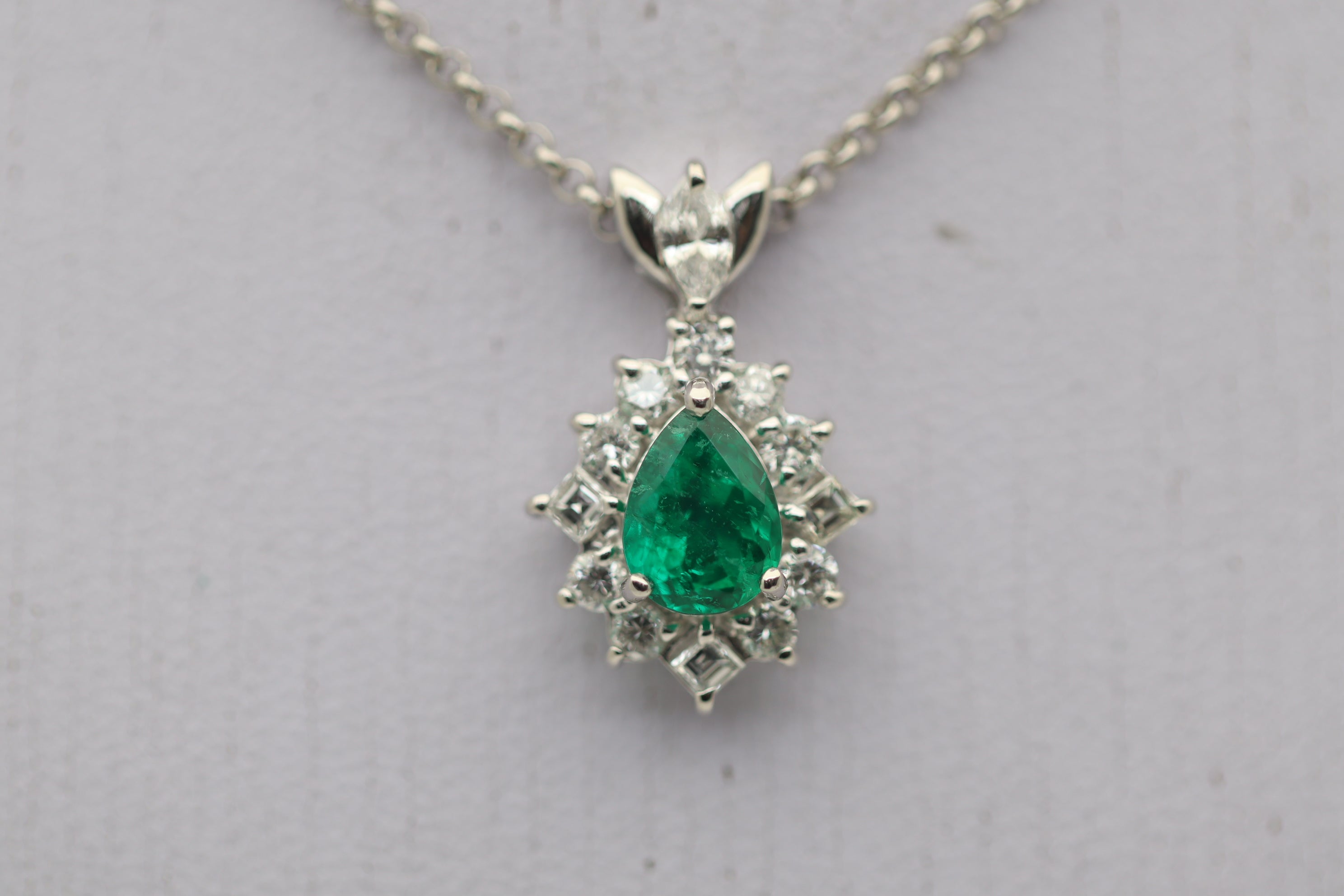 Fine Emerald Diamond Platinum Pendant