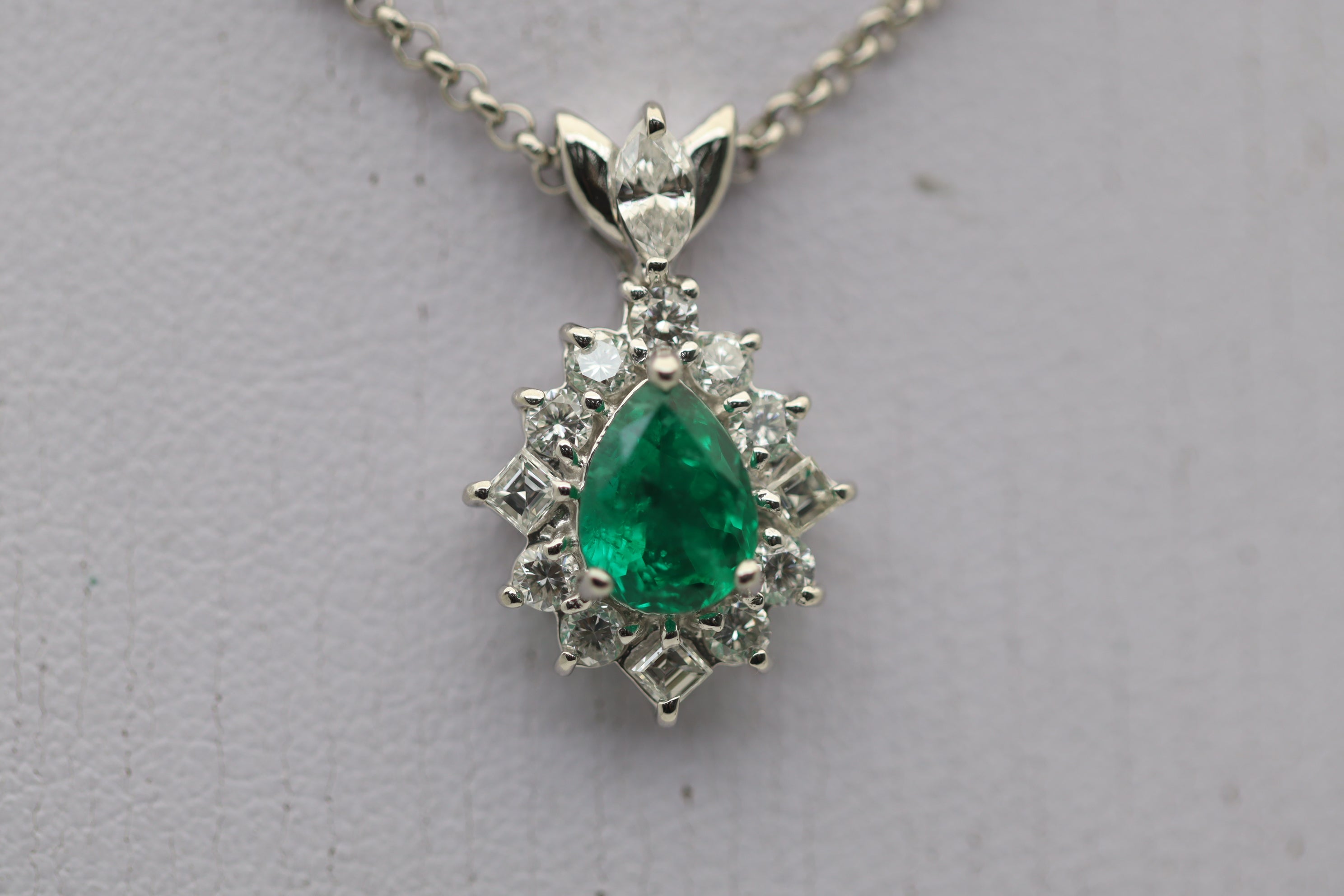 Fine Emerald Diamond Platinum Pendant