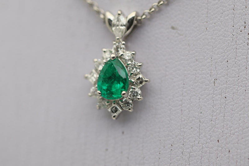 Fine Emerald Diamond Platinum Pendant