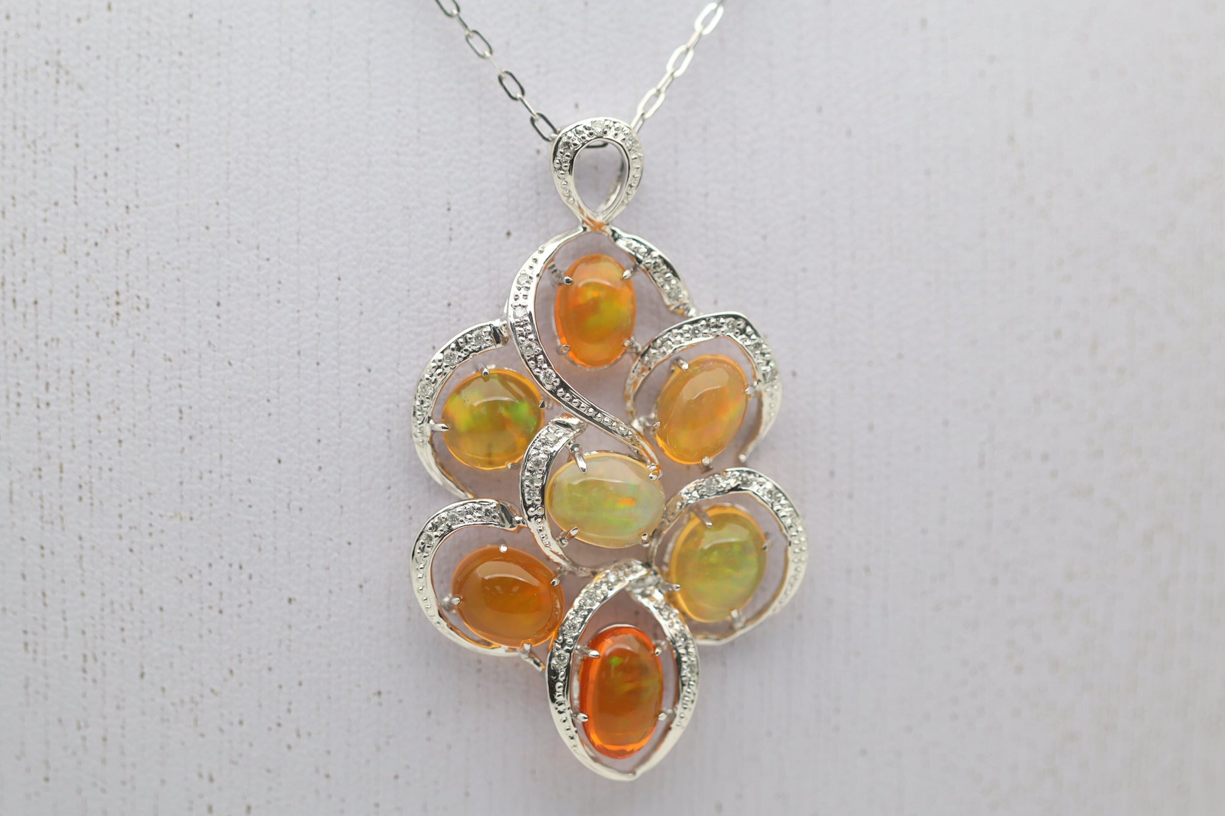 Mexican Fire Opal Diamond Gold Pendant