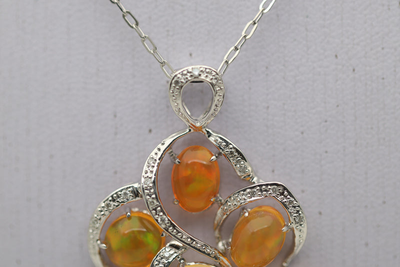 Mexican Fire Opal Diamond Gold Pendant