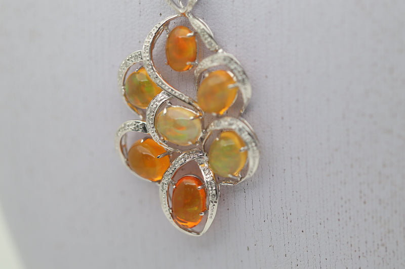 Mexican Fire Opal Diamond Gold Pendant
