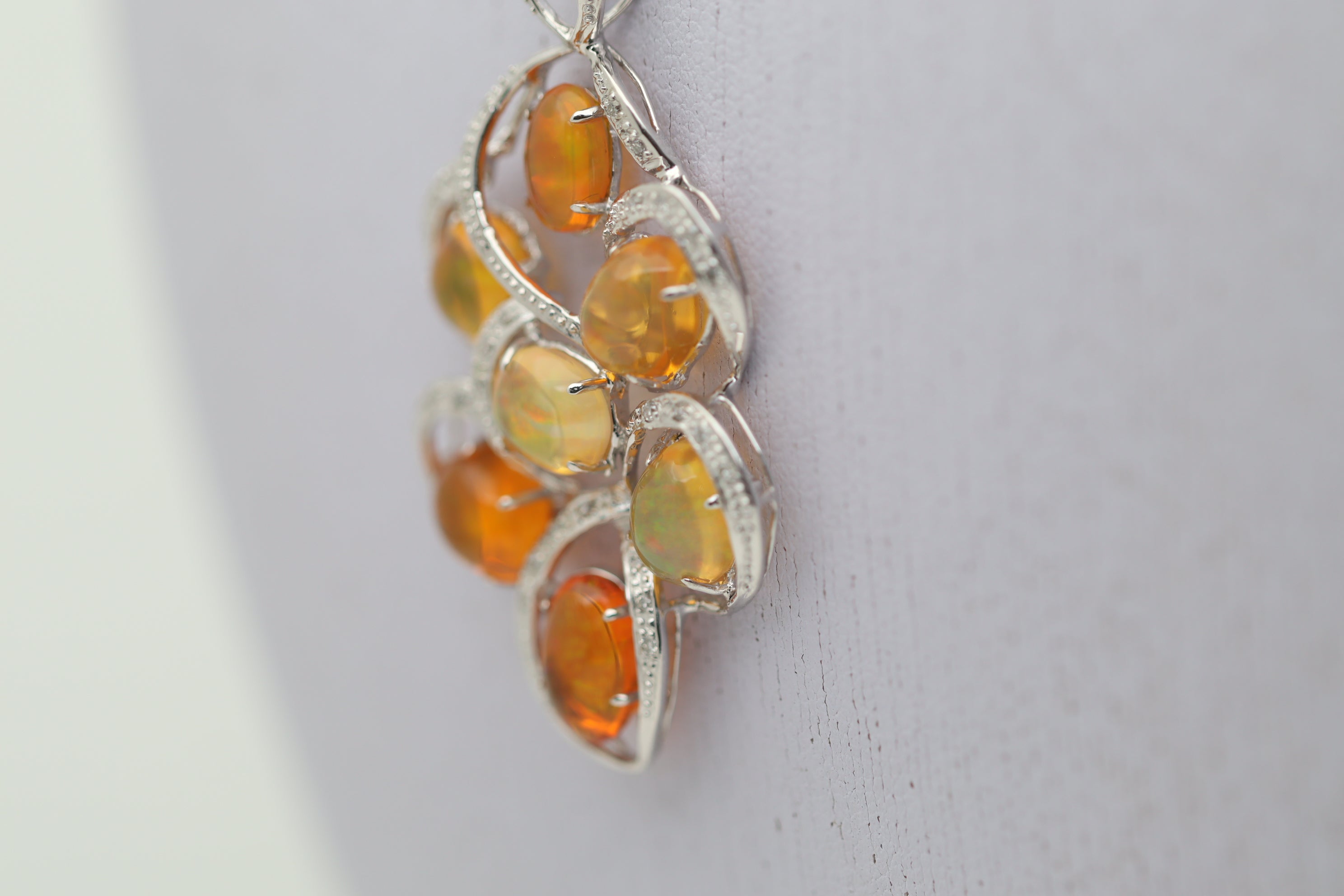 Mexican Fire Opal Diamond Gold Pendant