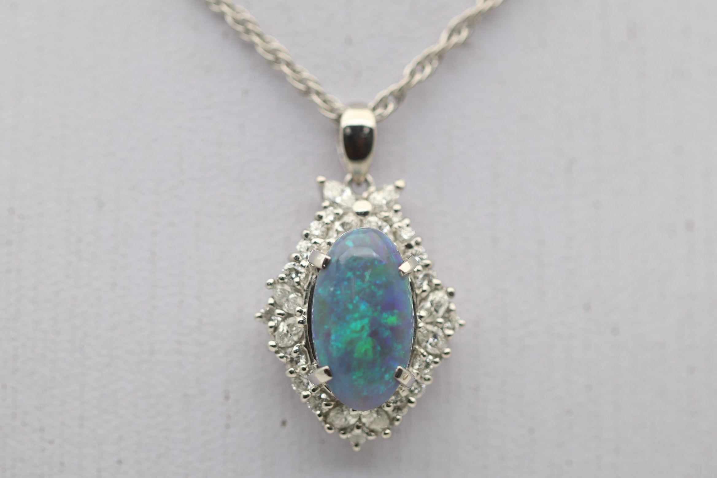 Australian Opal Diamond Platinum Pendant