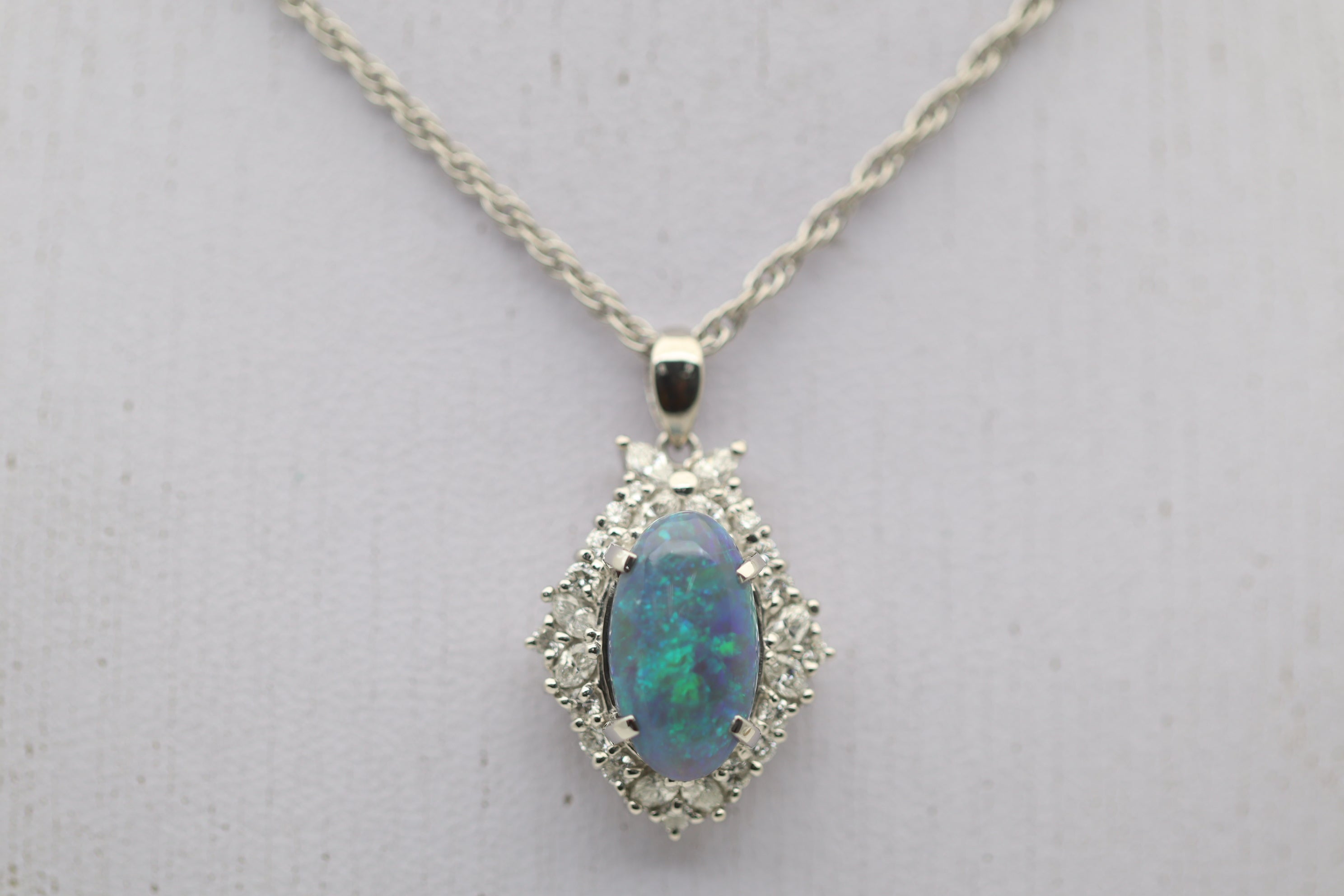 Australian Opal Diamond Platinum Pendant