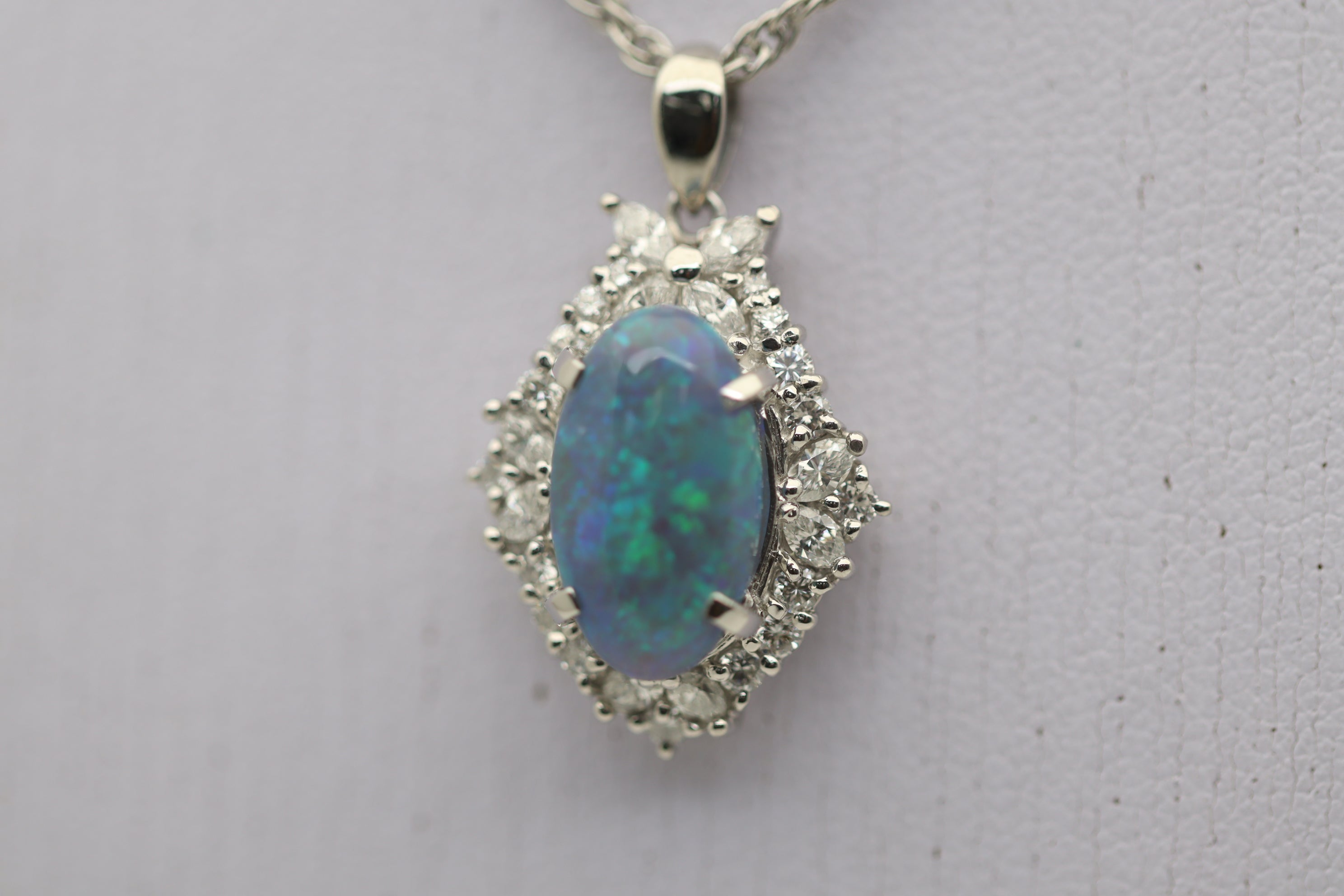 Australian Opal Diamond Platinum Pendant