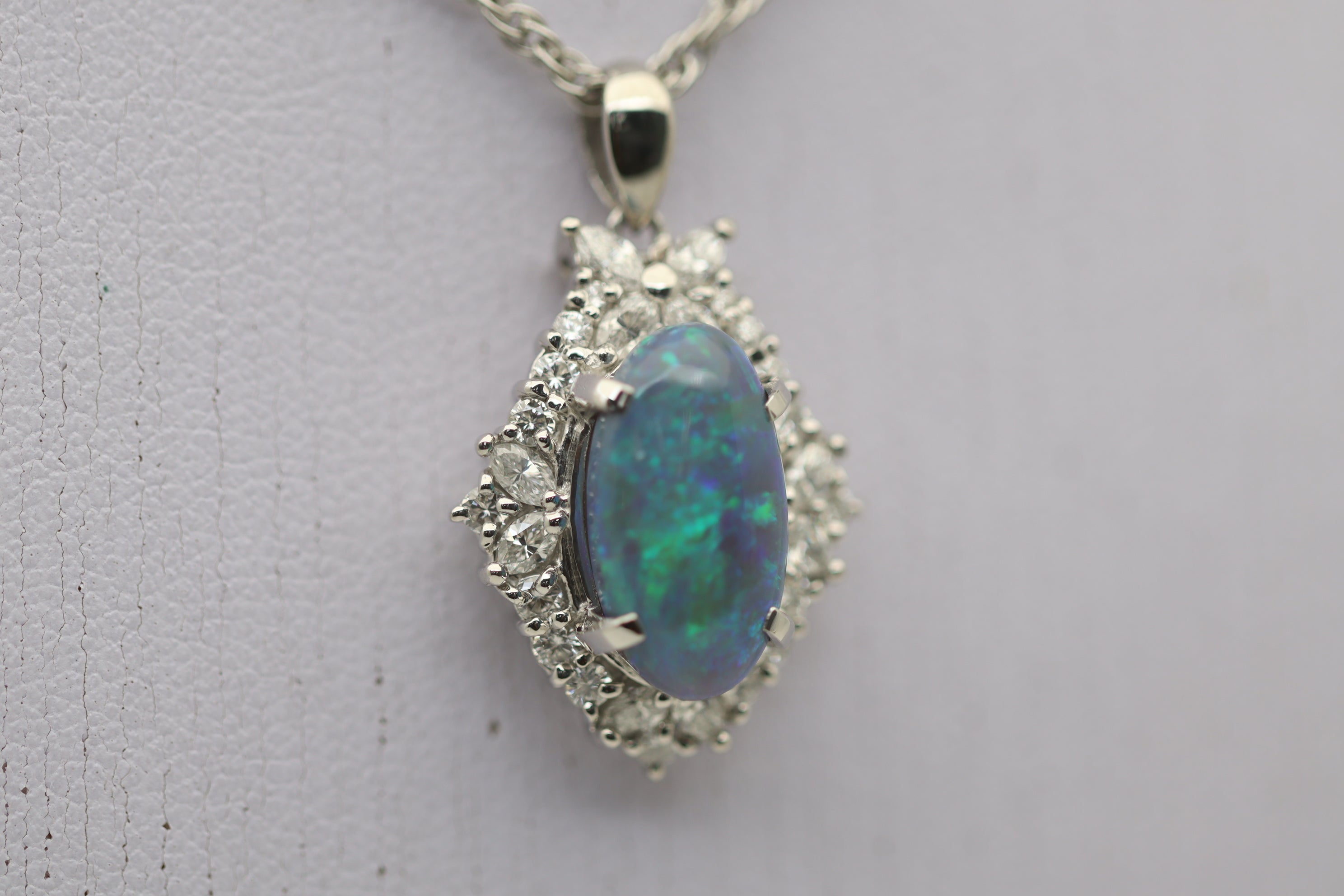 Australian Opal Diamond Platinum Pendant