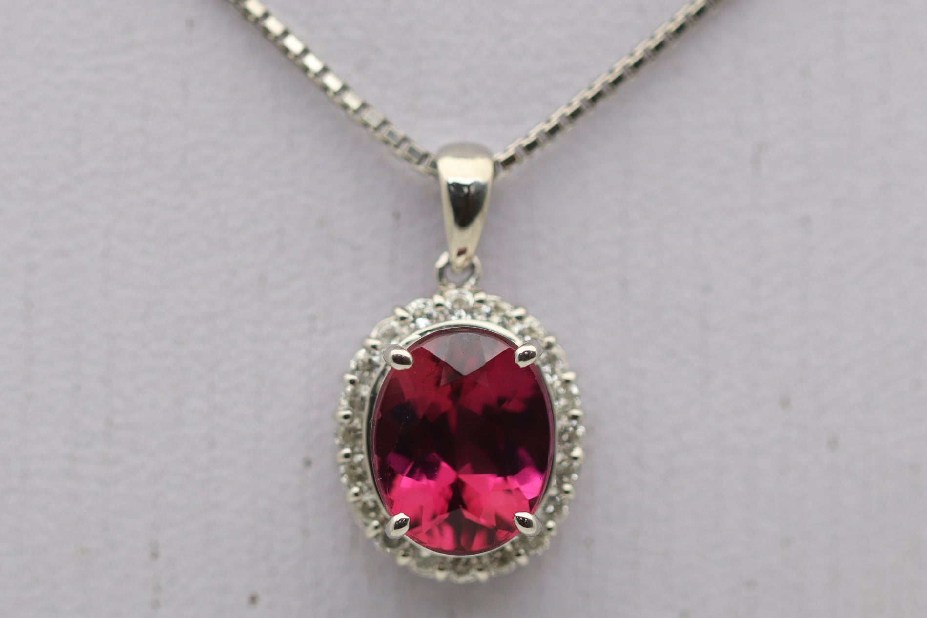 Rubellite Tourmaline Diamond Halo Platinum Pendant