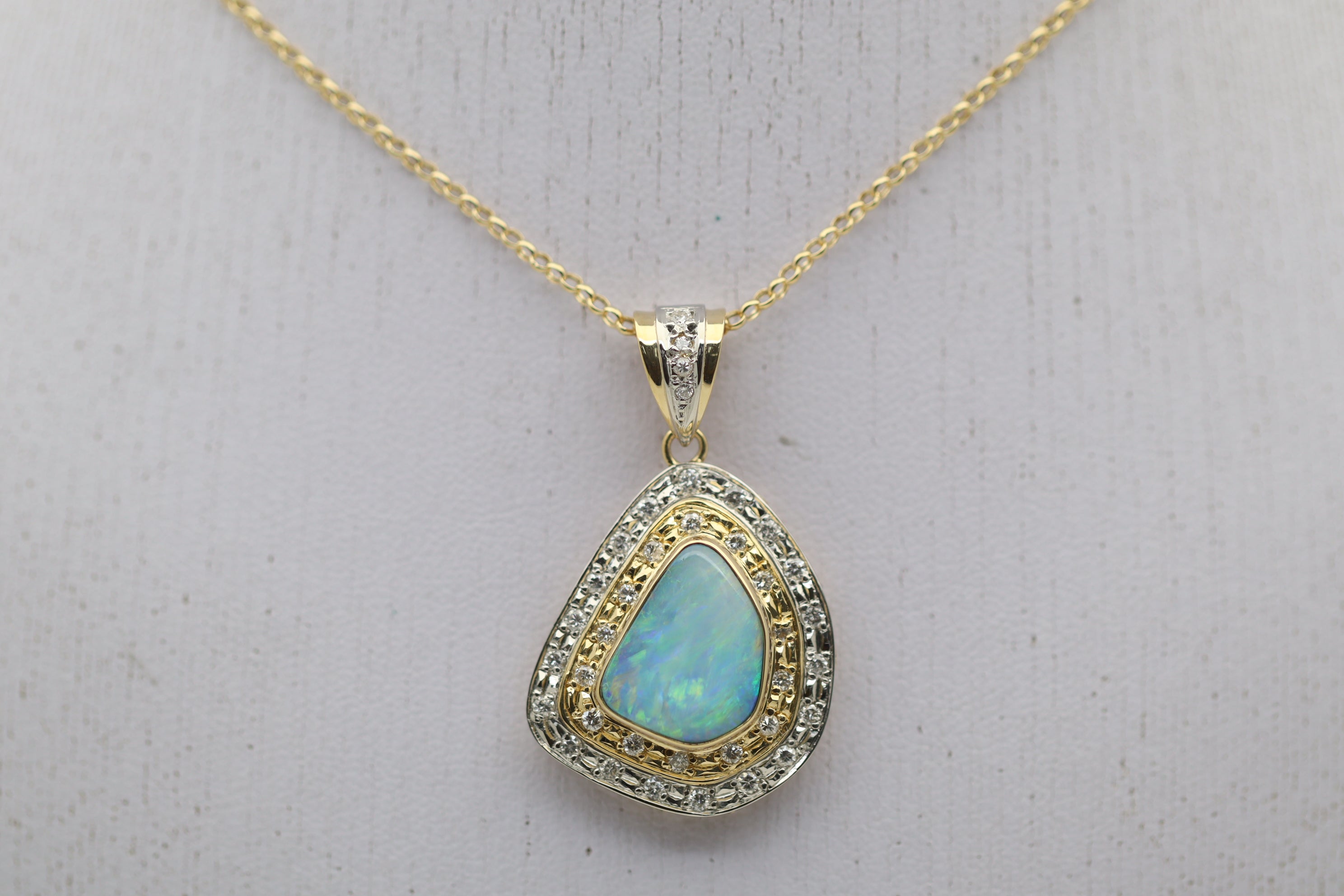 Australian Boulder Opal Diamond Gold & Platinum Pendant