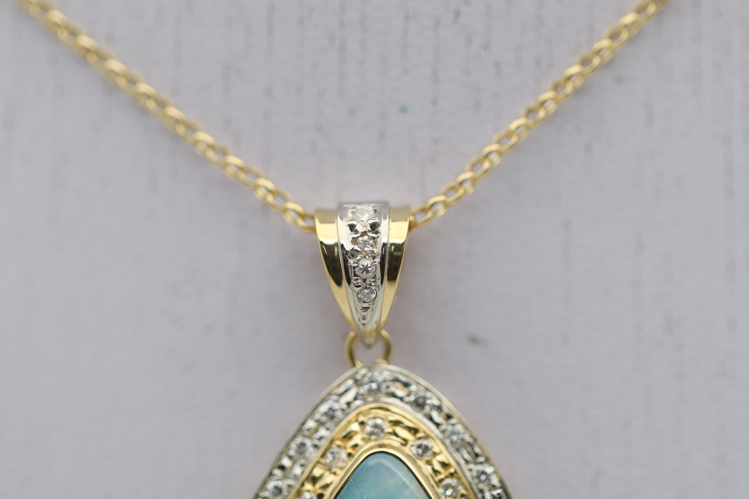 Australian Boulder Opal Diamond Gold & Platinum Pendant