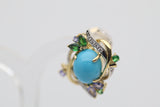 Persian Turquoise Diamond Tsavorite Tanzanite Gold & Platinum Earrings
