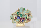 Tutti Frutti Emerald Sapphire Ruby Diamond Gold Floral Deco-Style Pendant Brooch
