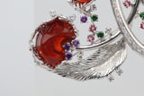 Large Fire Opal Diamond Gemstone Platinum Floral Brooch