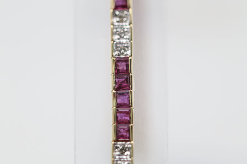 Ruby Diamond Gold Line Tennis Bracelet