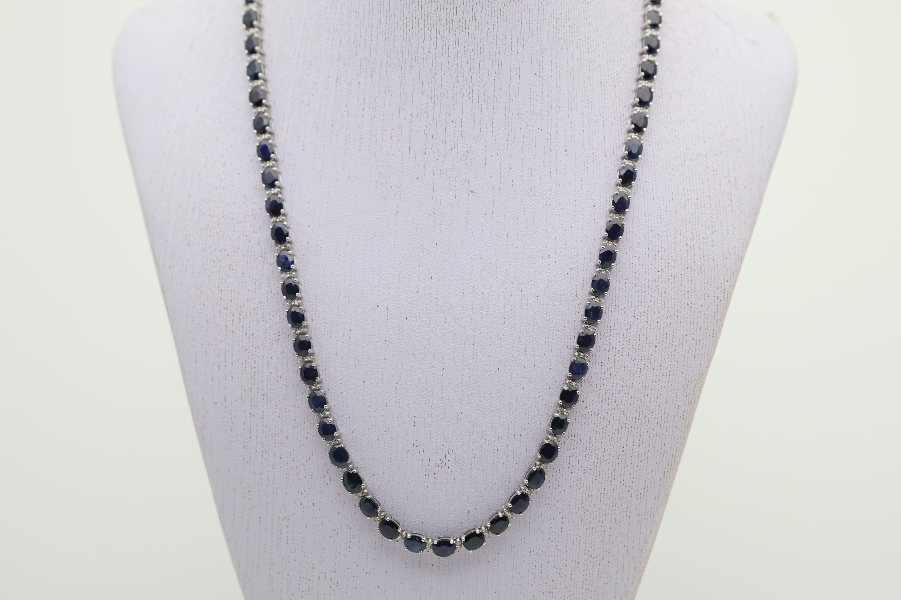 Blue Sapphire Diamond Gold Tennis Necklace