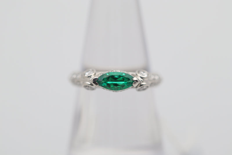 Emerald Diamond Platinum Band Ring