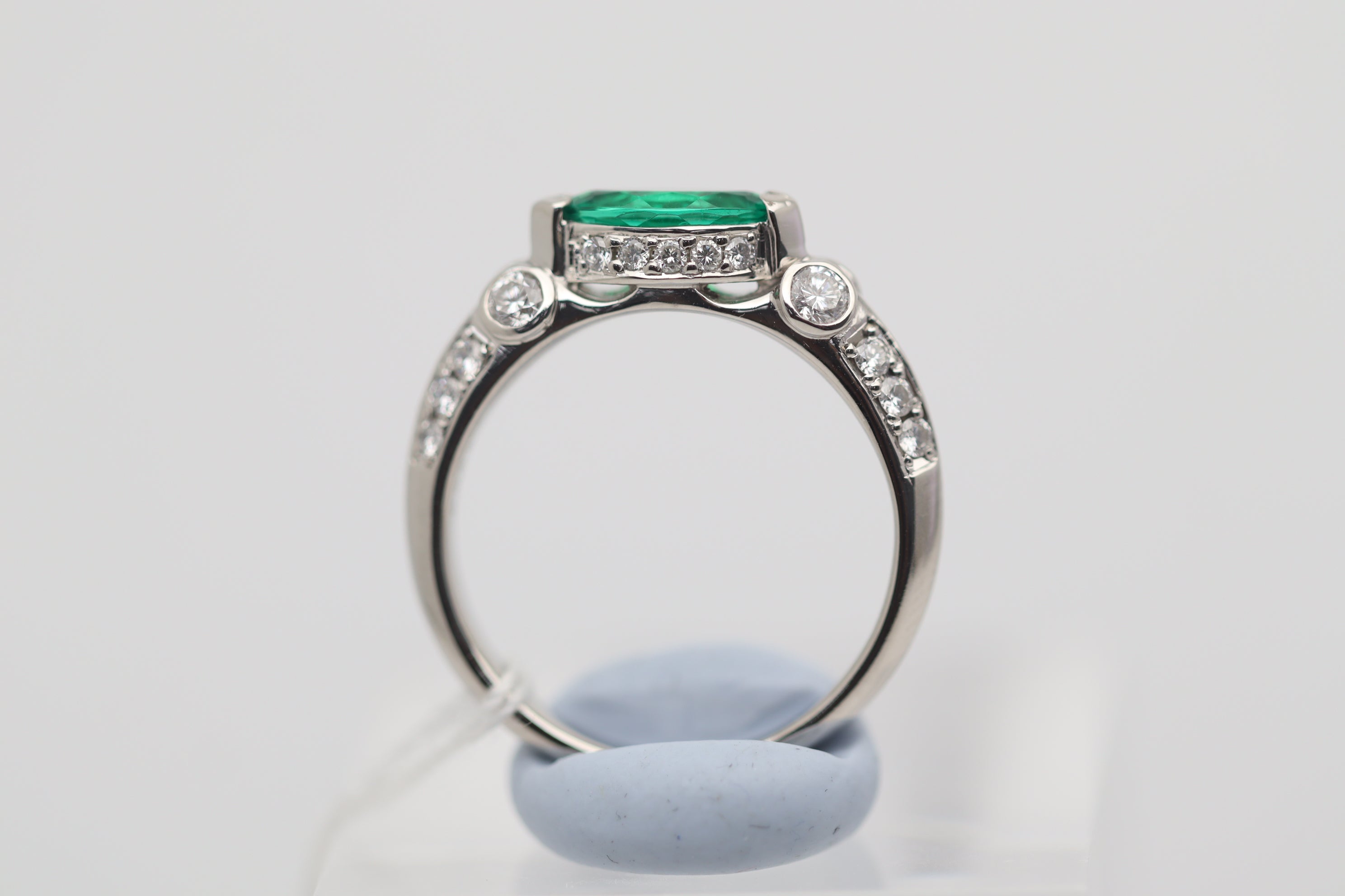 Emerald Diamond Platinum Band Ring