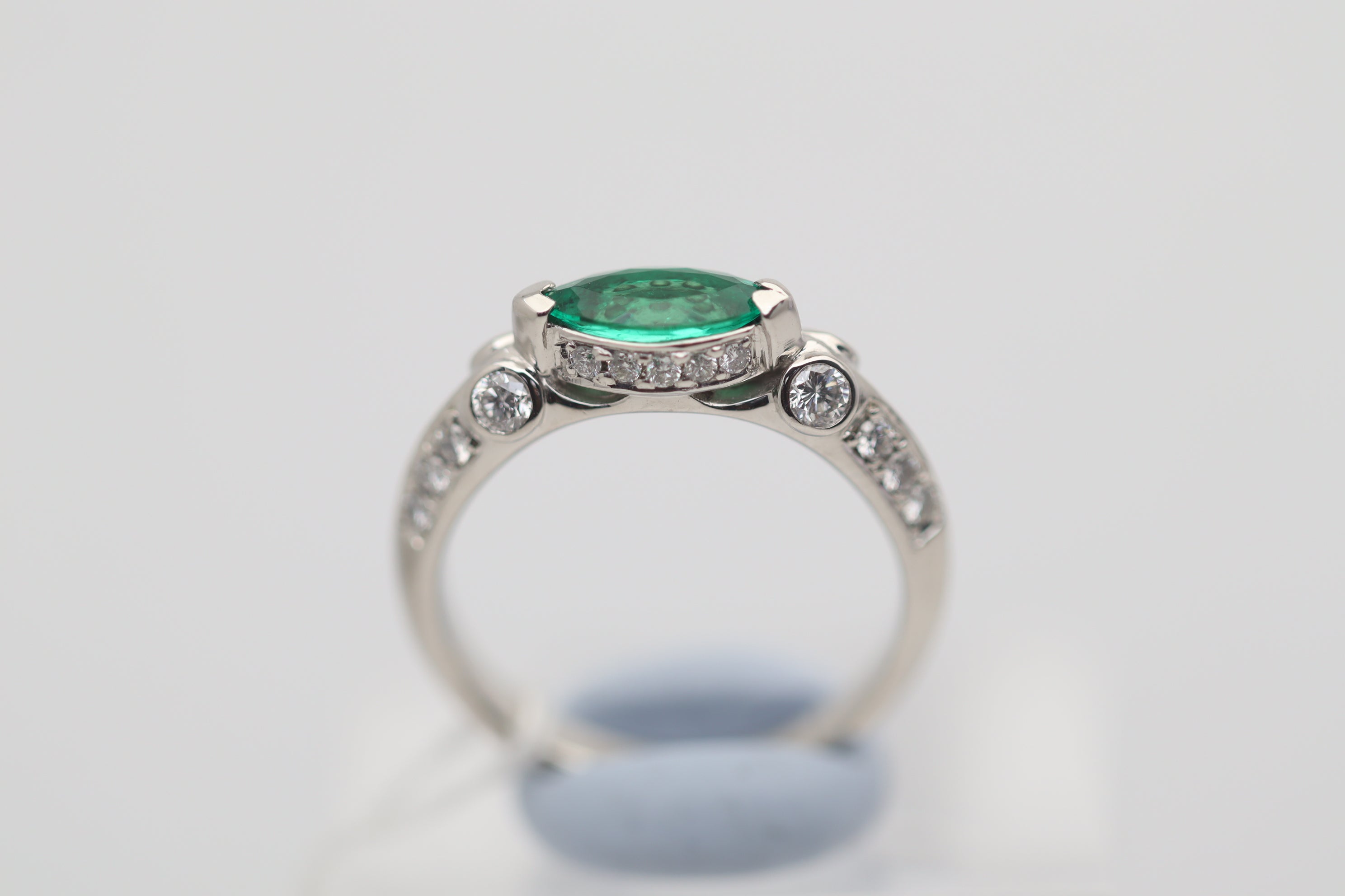 Emerald Diamond Platinum Band Ring