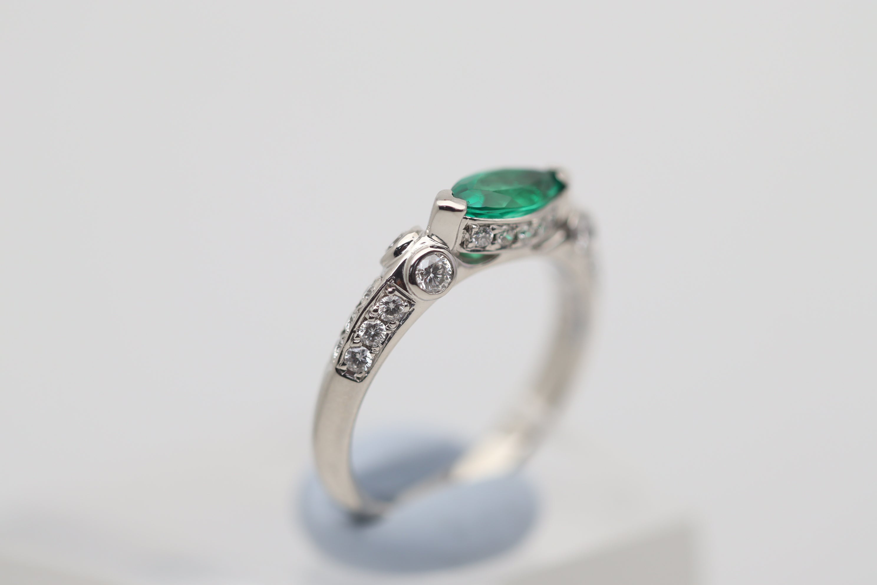 Emerald Diamond Platinum Band Ring