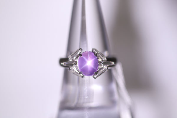 Purple Star Sapphire Diamond Platinum Ring