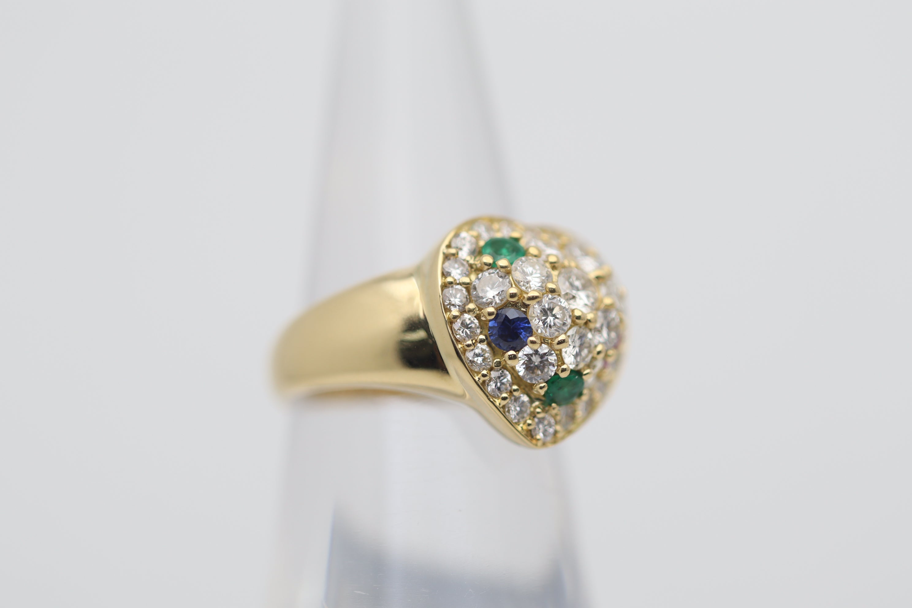 Diamond Ruby Sapphire Emerald Gold Heart-Motif Ring