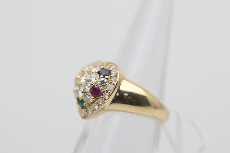 Diamond Ruby Sapphire Emerald Gold Heart-Motif Ring
