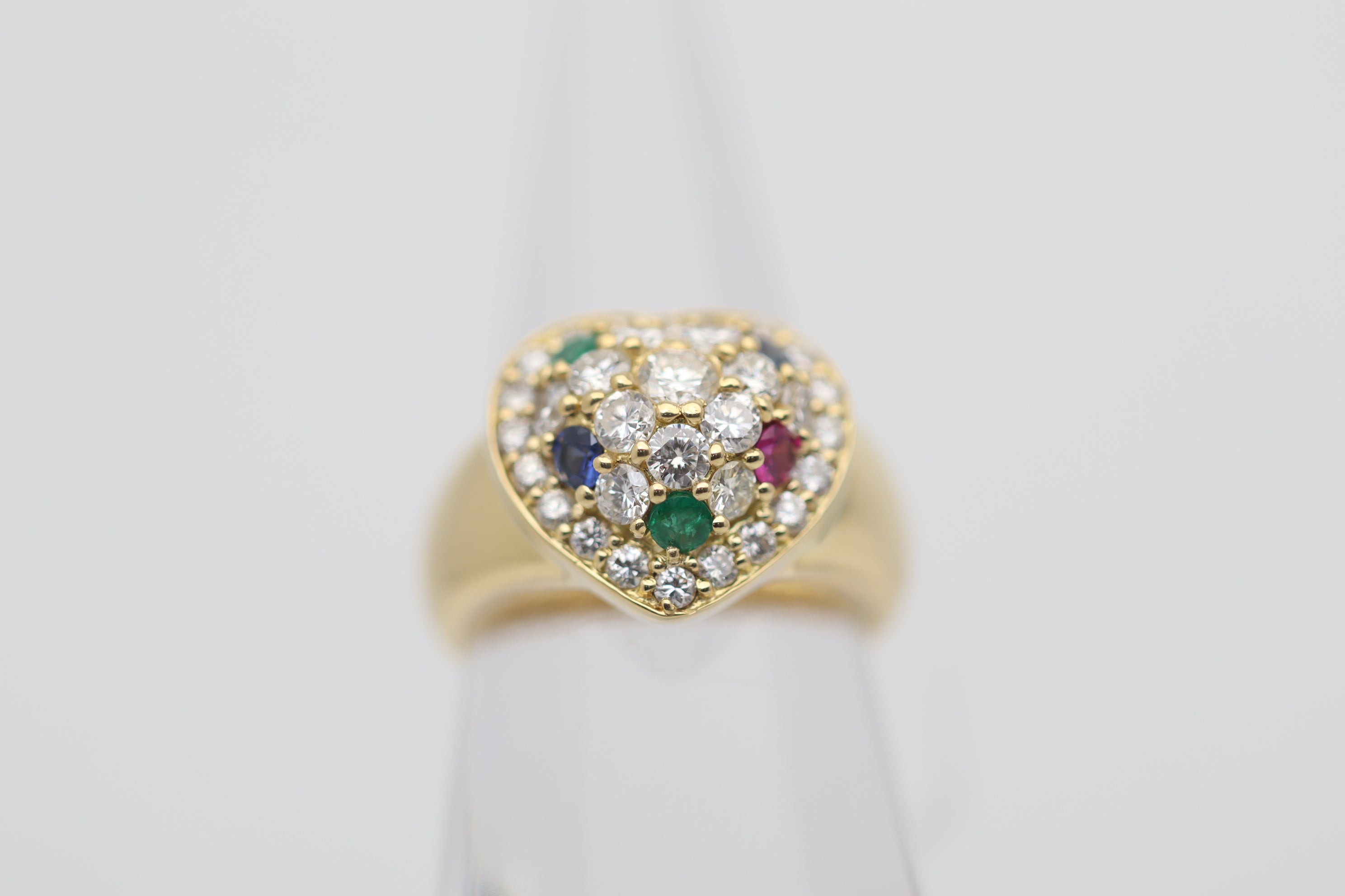 Diamond Ruby Sapphire Emerald Gold Heart-Motif Ring