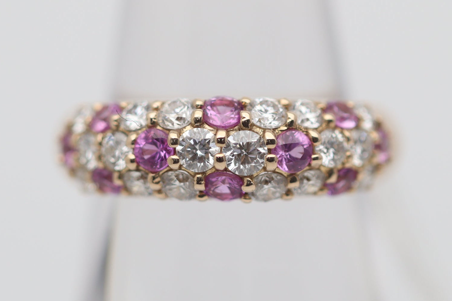 Pink Sapphire Diamond Gold Band Ring