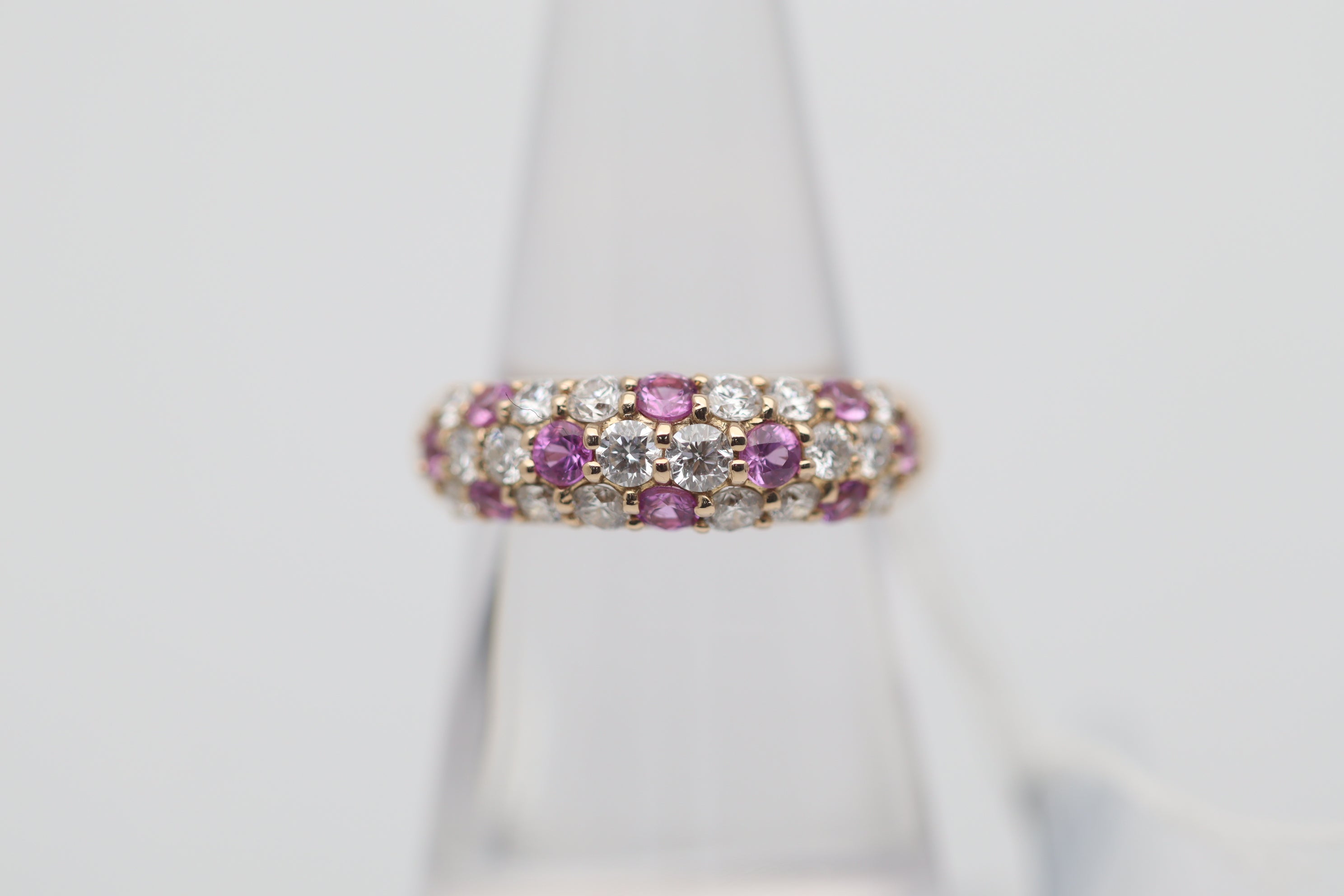 Pink Sapphire Diamond Gold Band Ring