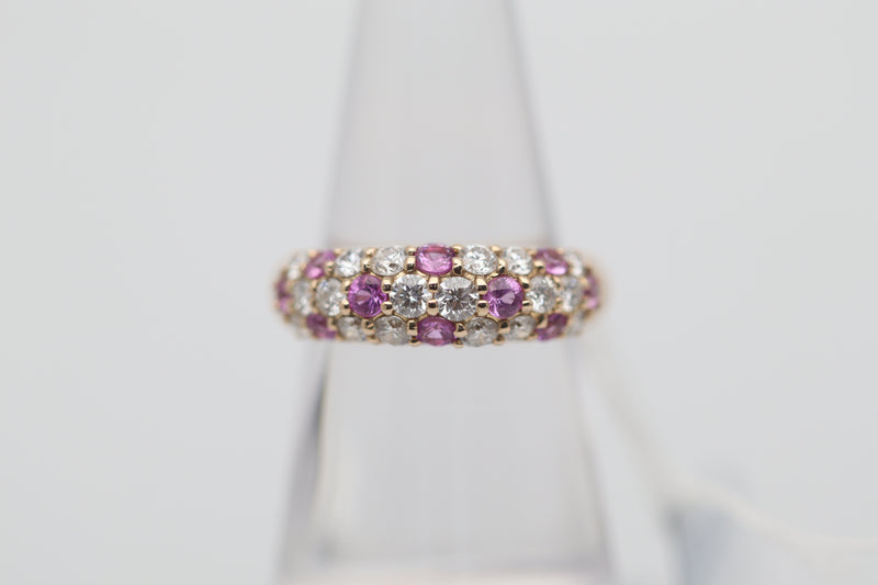 Pink Sapphire Diamond Gold Band Ring