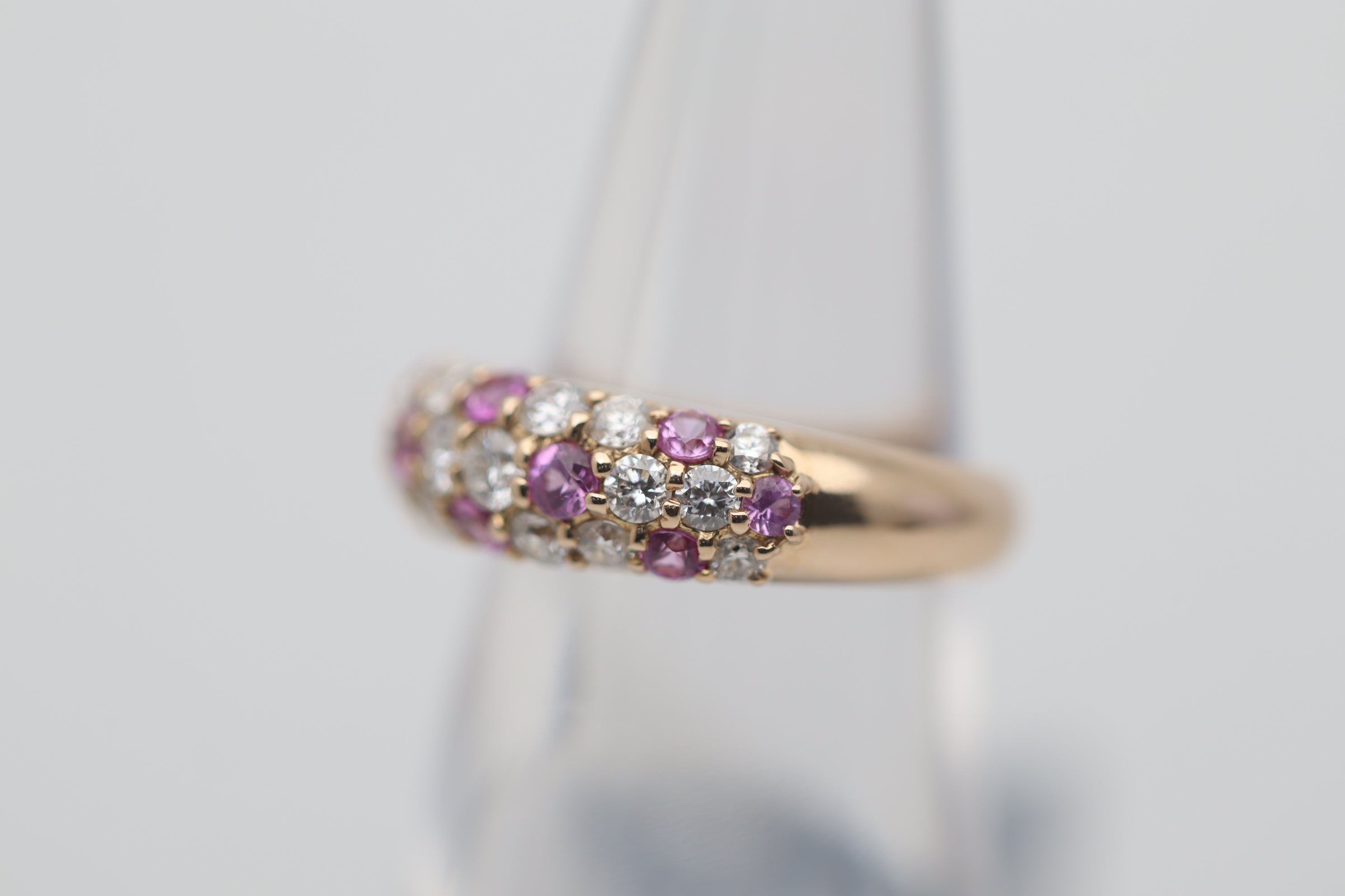 Pink Sapphire Diamond Gold Band Ring