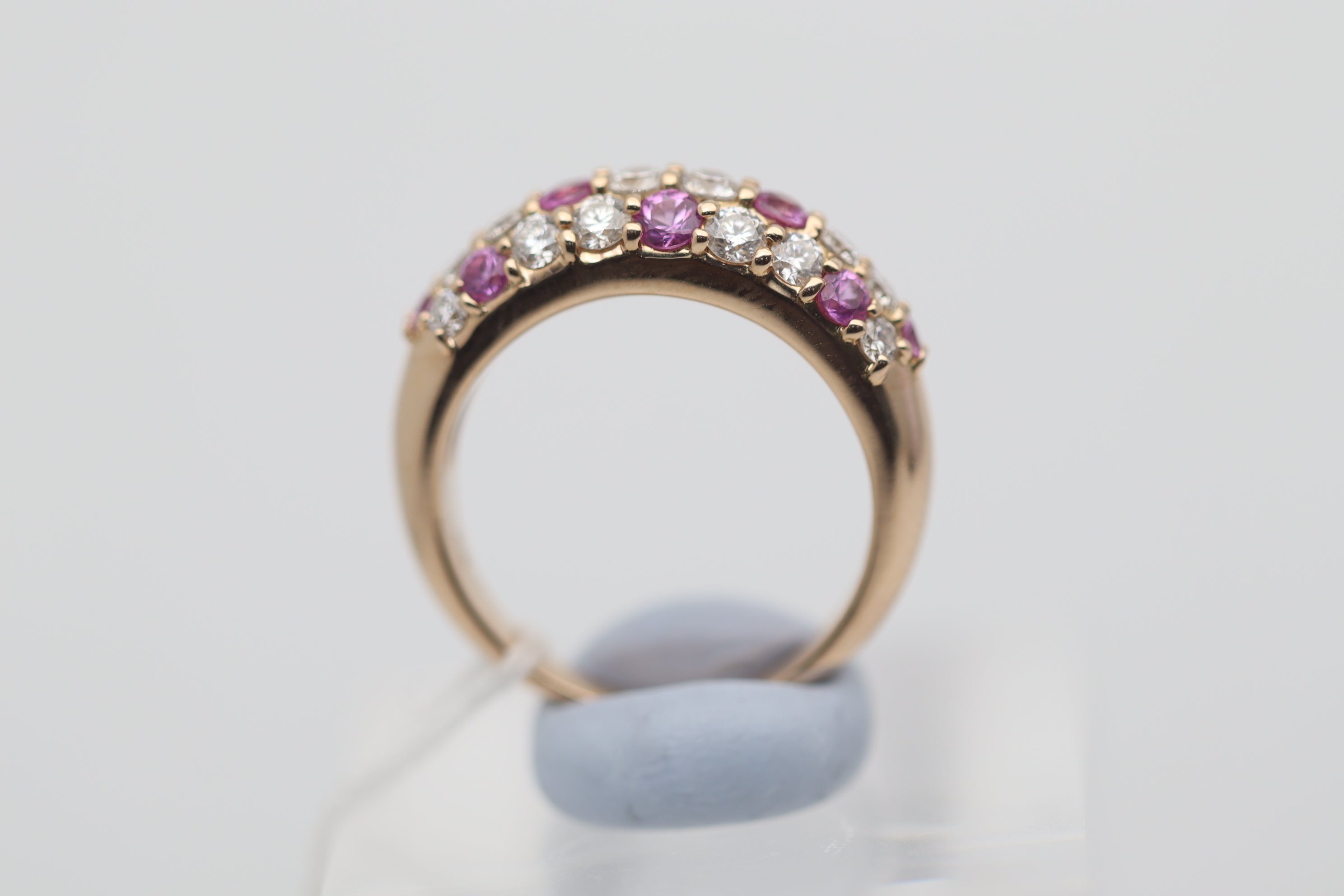 Pink Sapphire Diamond Gold Band Ring