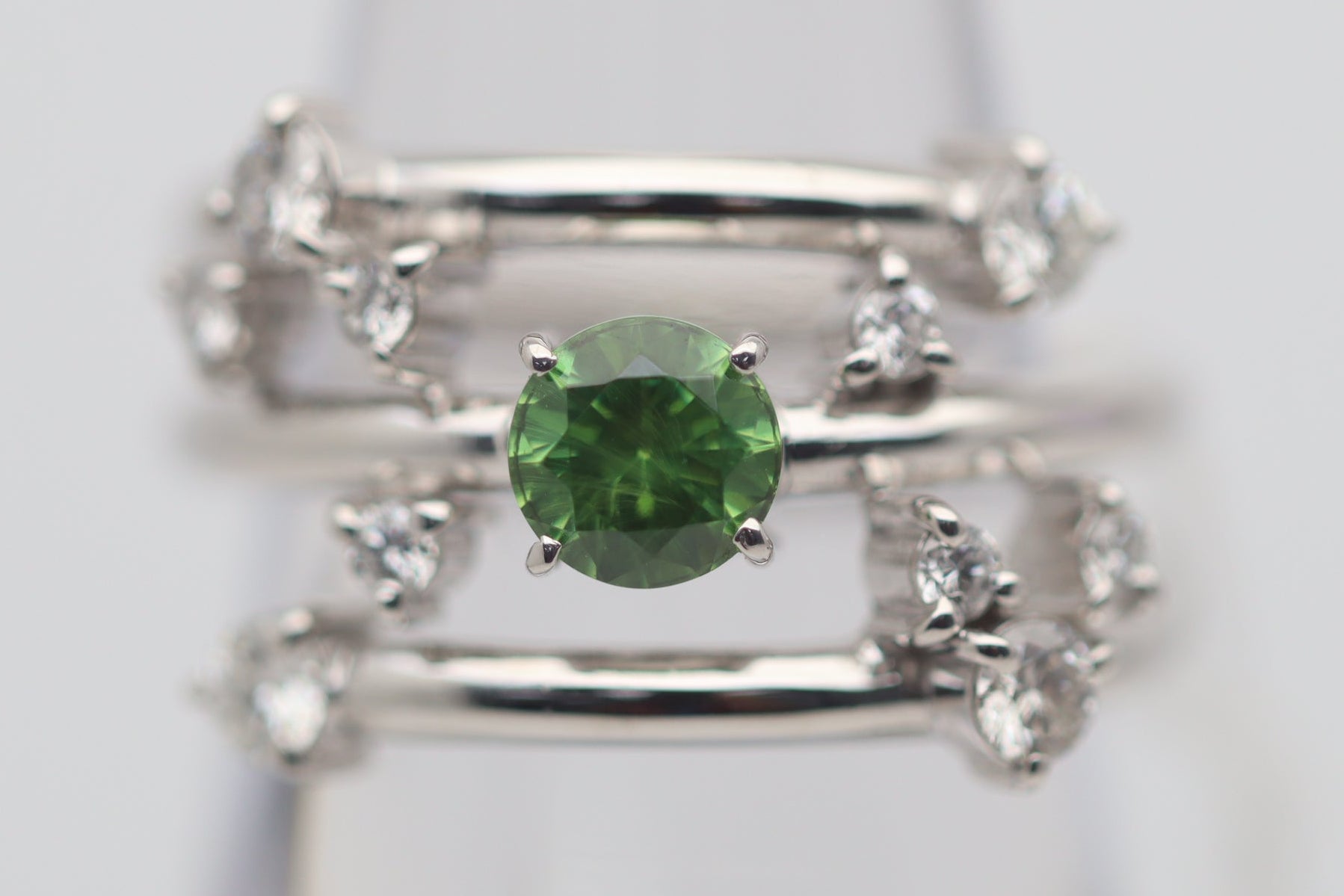 Demantoid Garnet Diamond Gold Spiral Ring