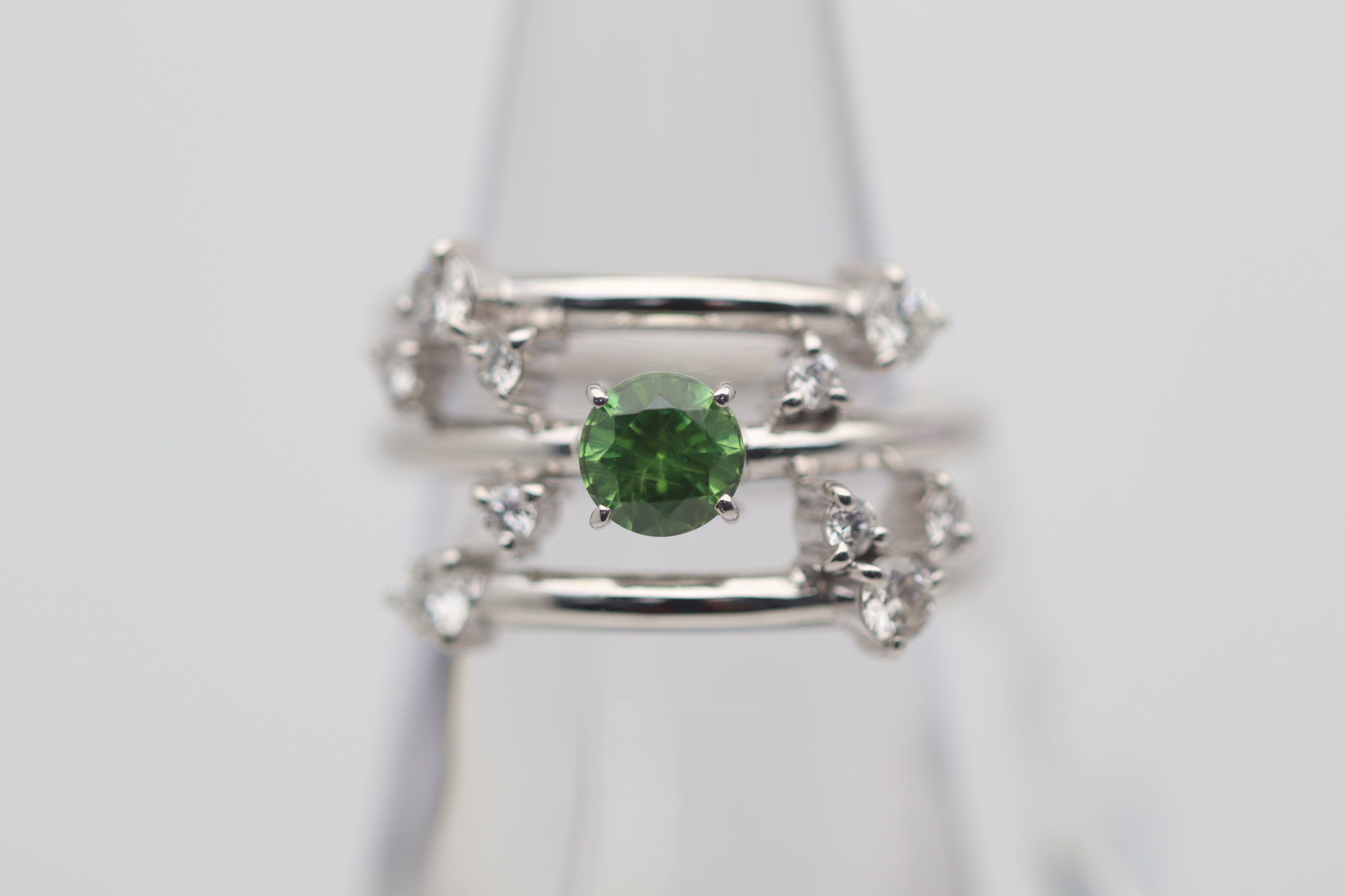 Demantoid Garnet Diamond Gold Spiral Ring