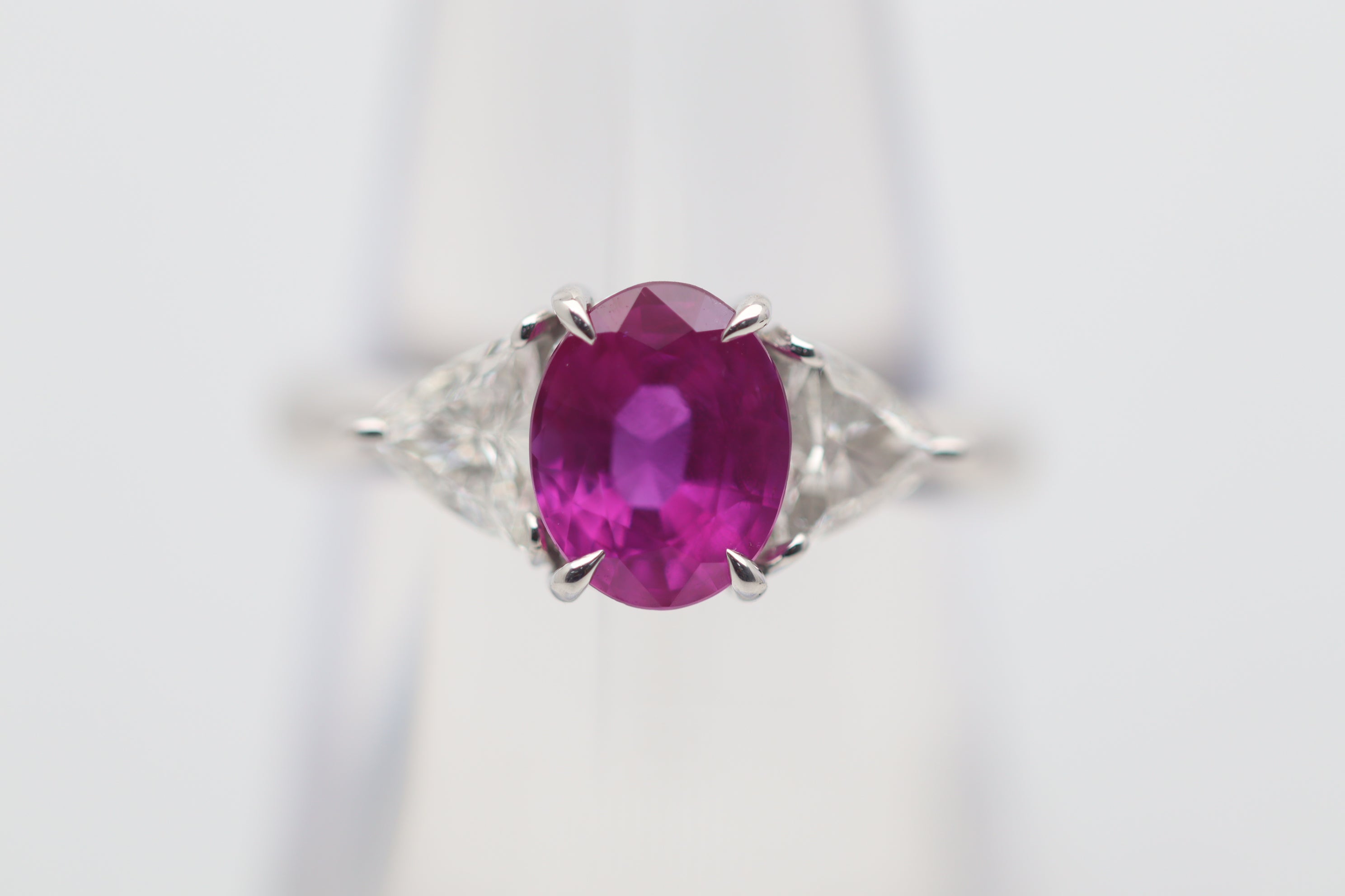 2.08 Carat Pink Sapphire Diamond 3-Stone Platinum Ring