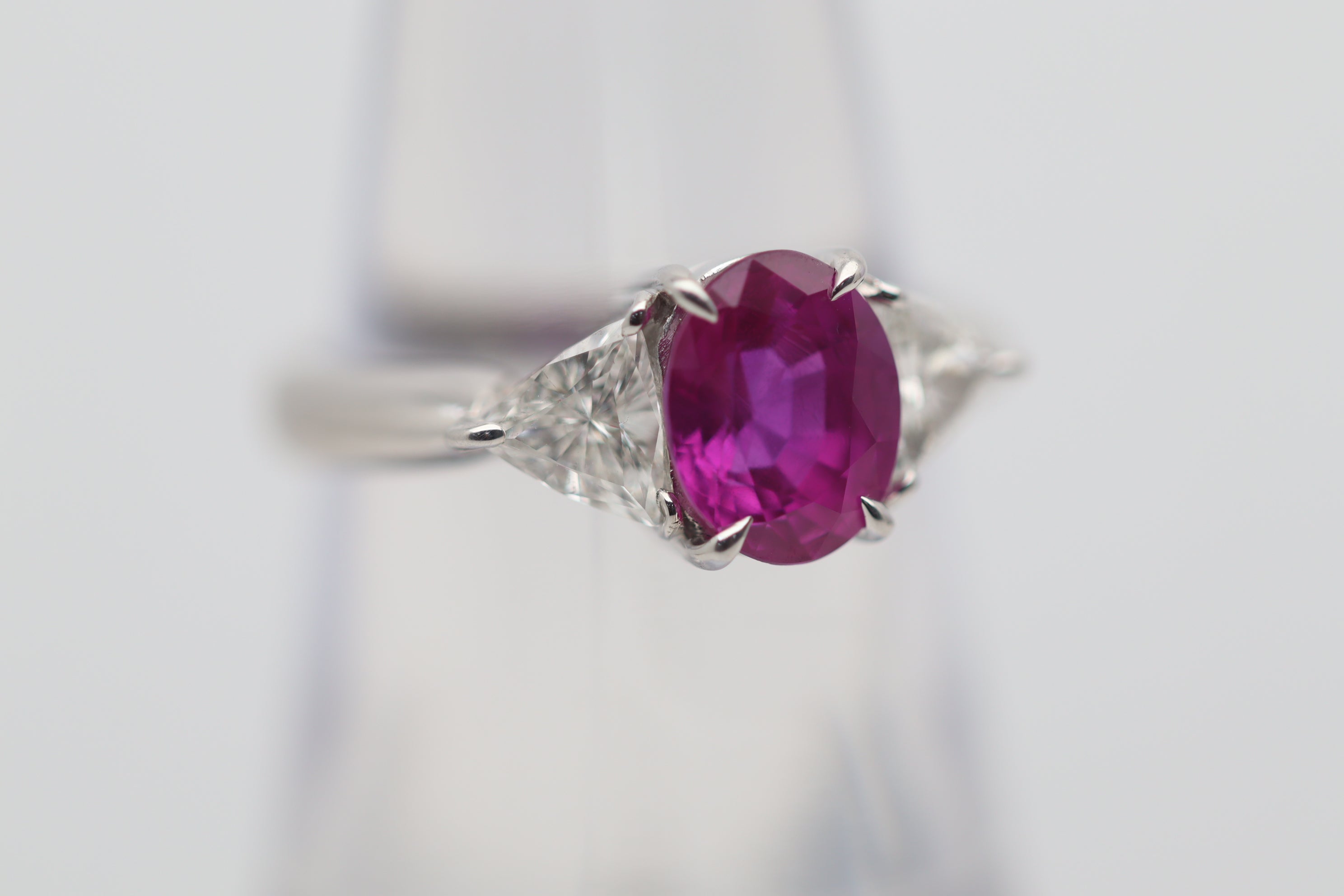 2.08 Carat Pink Sapphire Diamond 3-Stone Platinum Ring