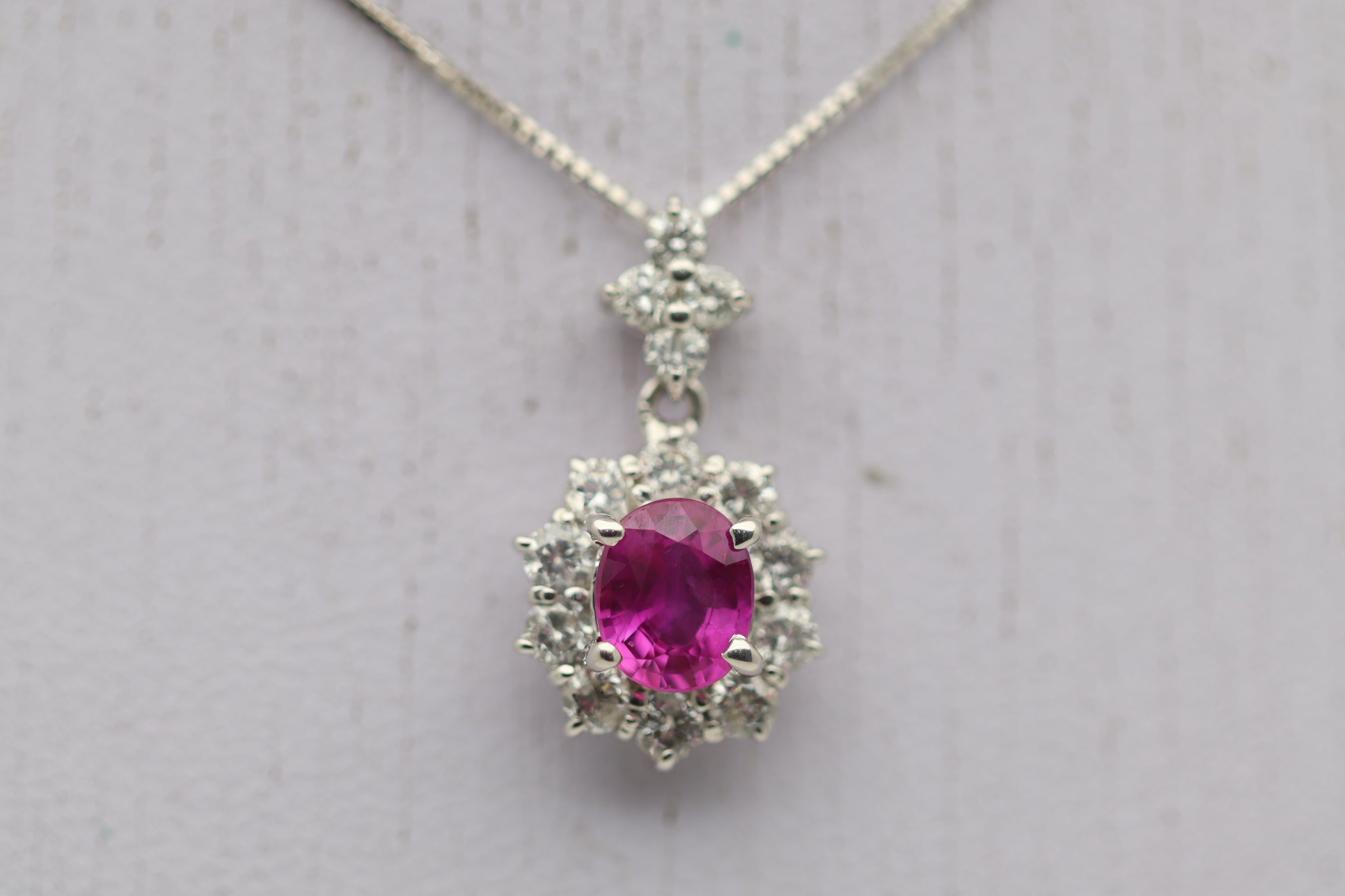 Pink Sapphire Diamond Halo Gold Drop Pendant