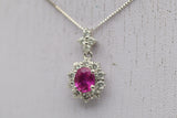 Pink Sapphire Diamond Halo Gold Drop Pendant