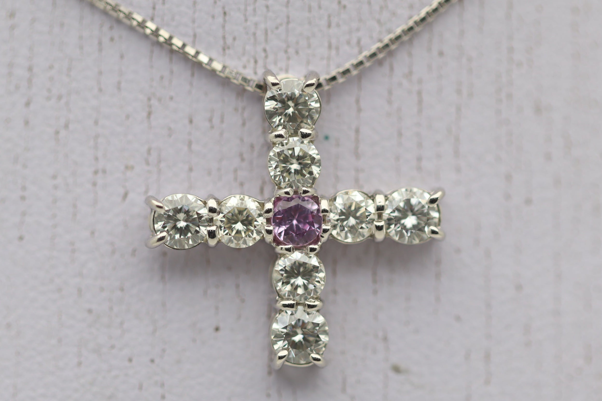 Cross-Style Diamond Sapphire Platinum Pendant