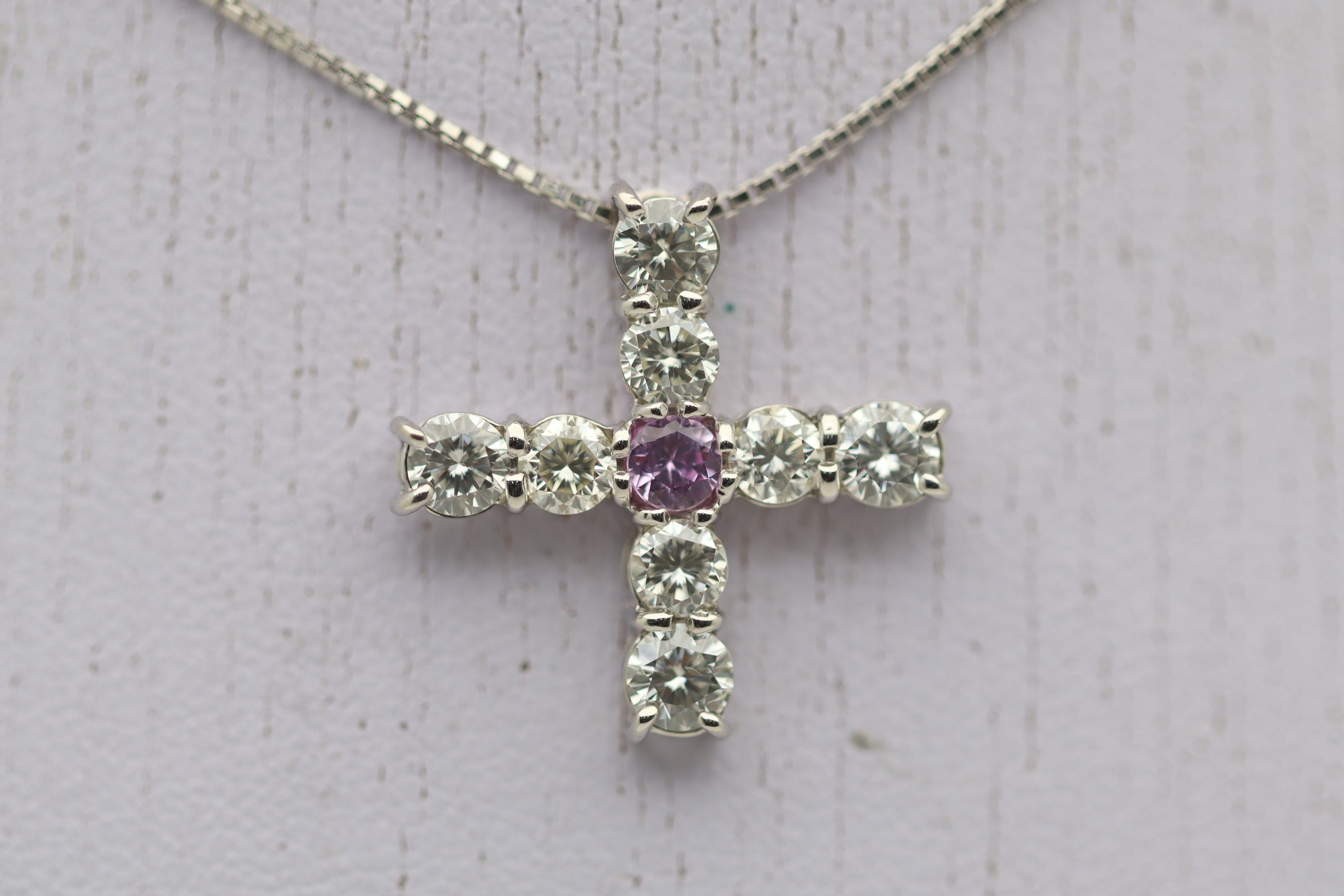 Cross-Style Diamond Sapphire Platinum Pendant