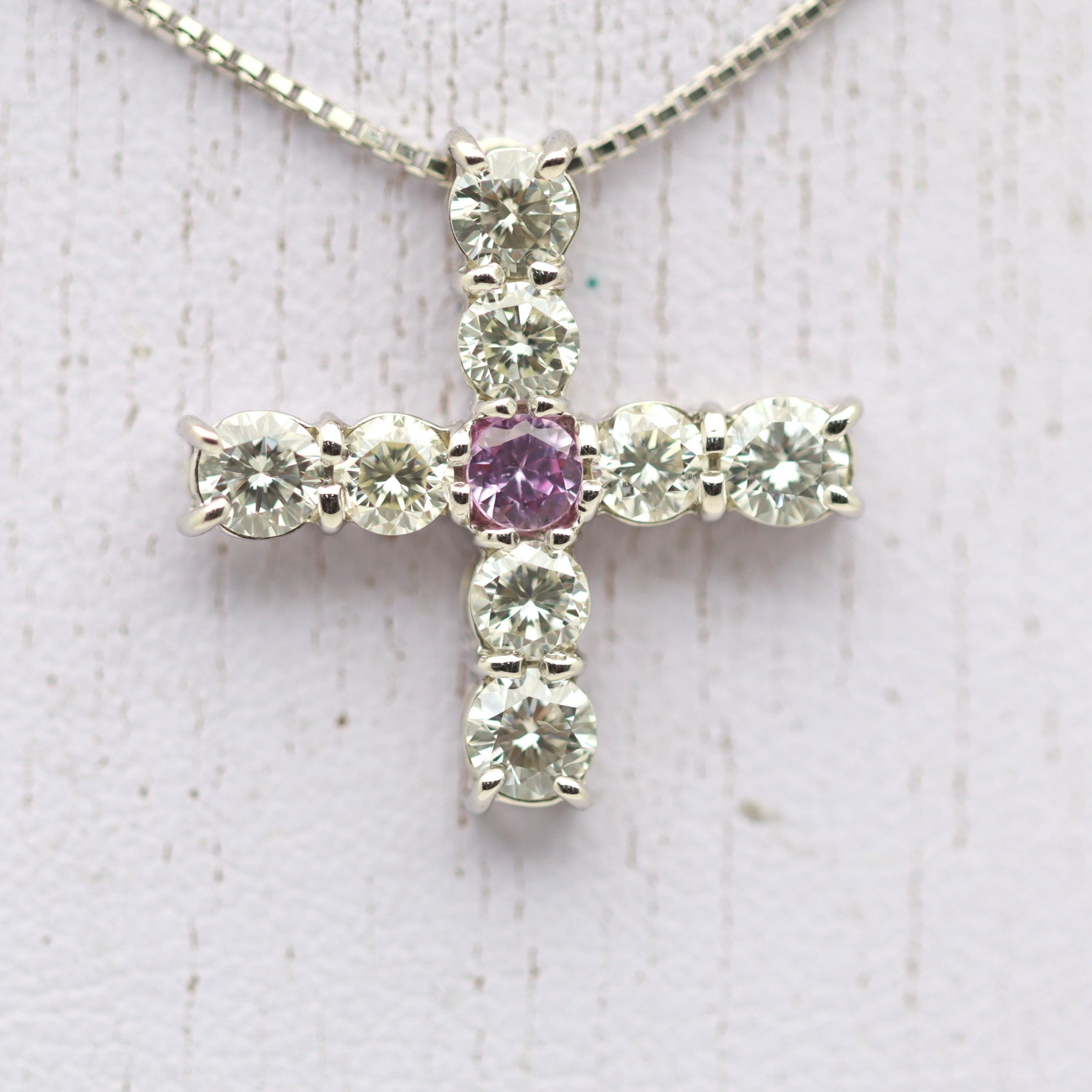 Cross-Style Diamond Sapphire Platinum Pendant