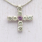 Cross-Style Diamond Sapphire Platinum Pendant