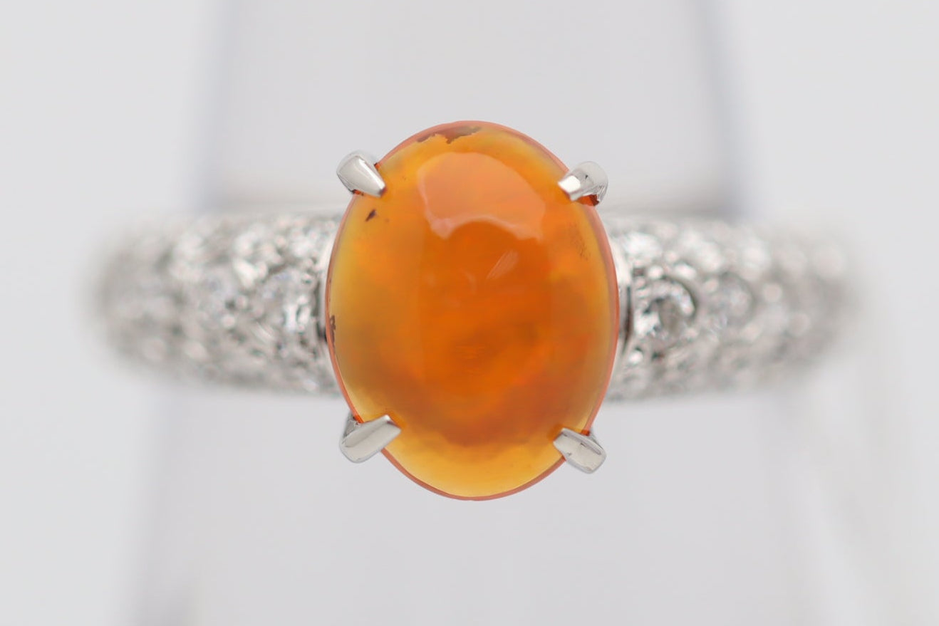 Mexican Fire Opal Diamond Platinum Ring