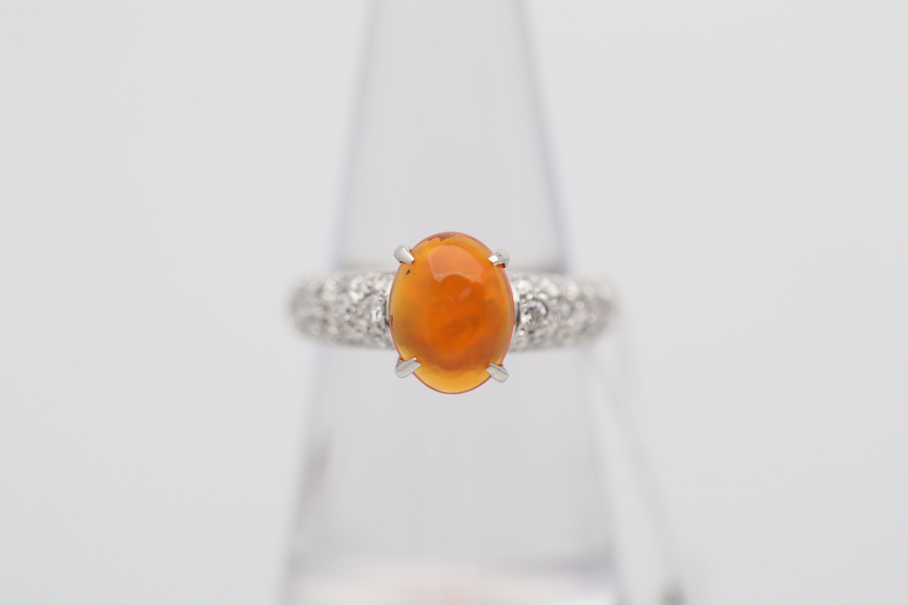 Mexican Fire Opal Diamond Platinum Ring