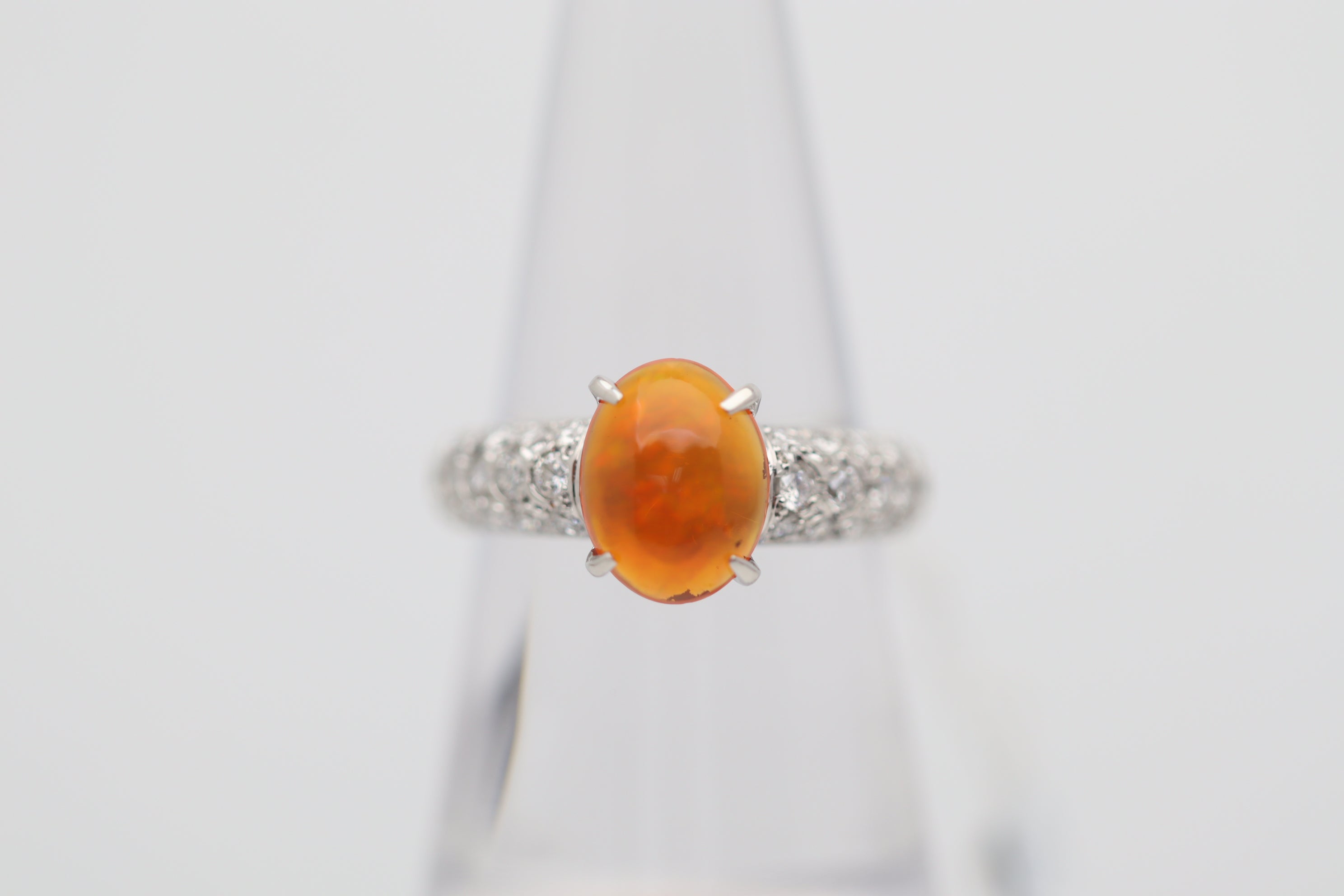 Mexican Fire Opal Diamond Platinum Ring