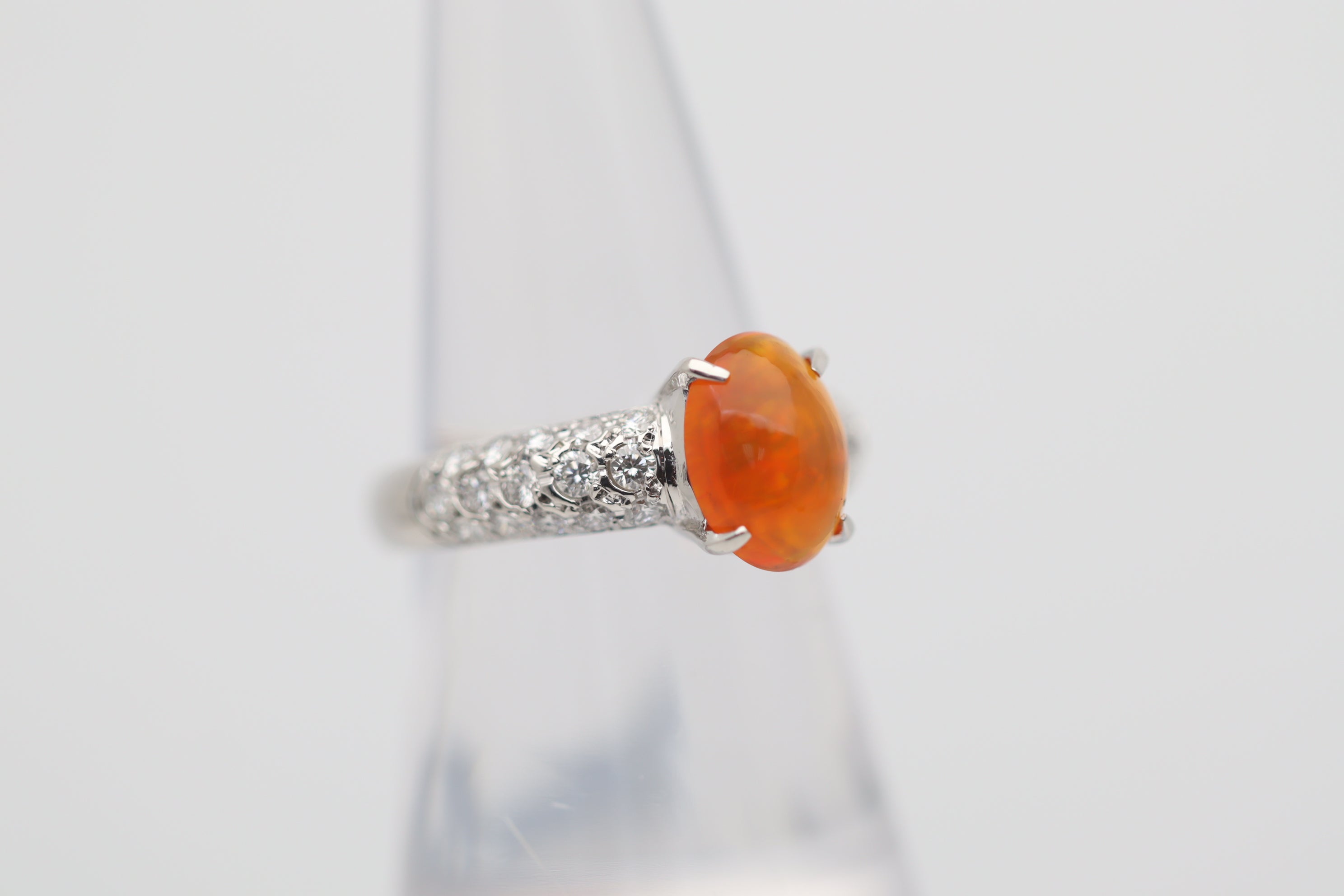 Mexican Fire Opal Diamond Platinum Ring