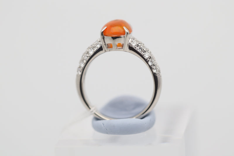 Mexican Fire Opal Diamond Platinum Ring