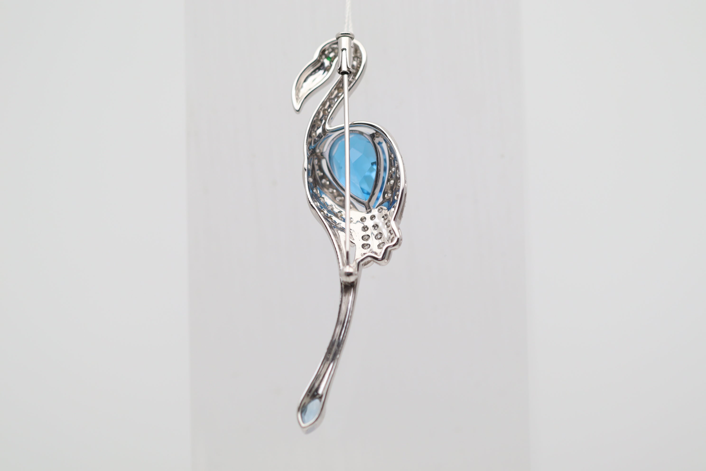 Blue Topaz Diamond Gold Flamingo Brooch Pin