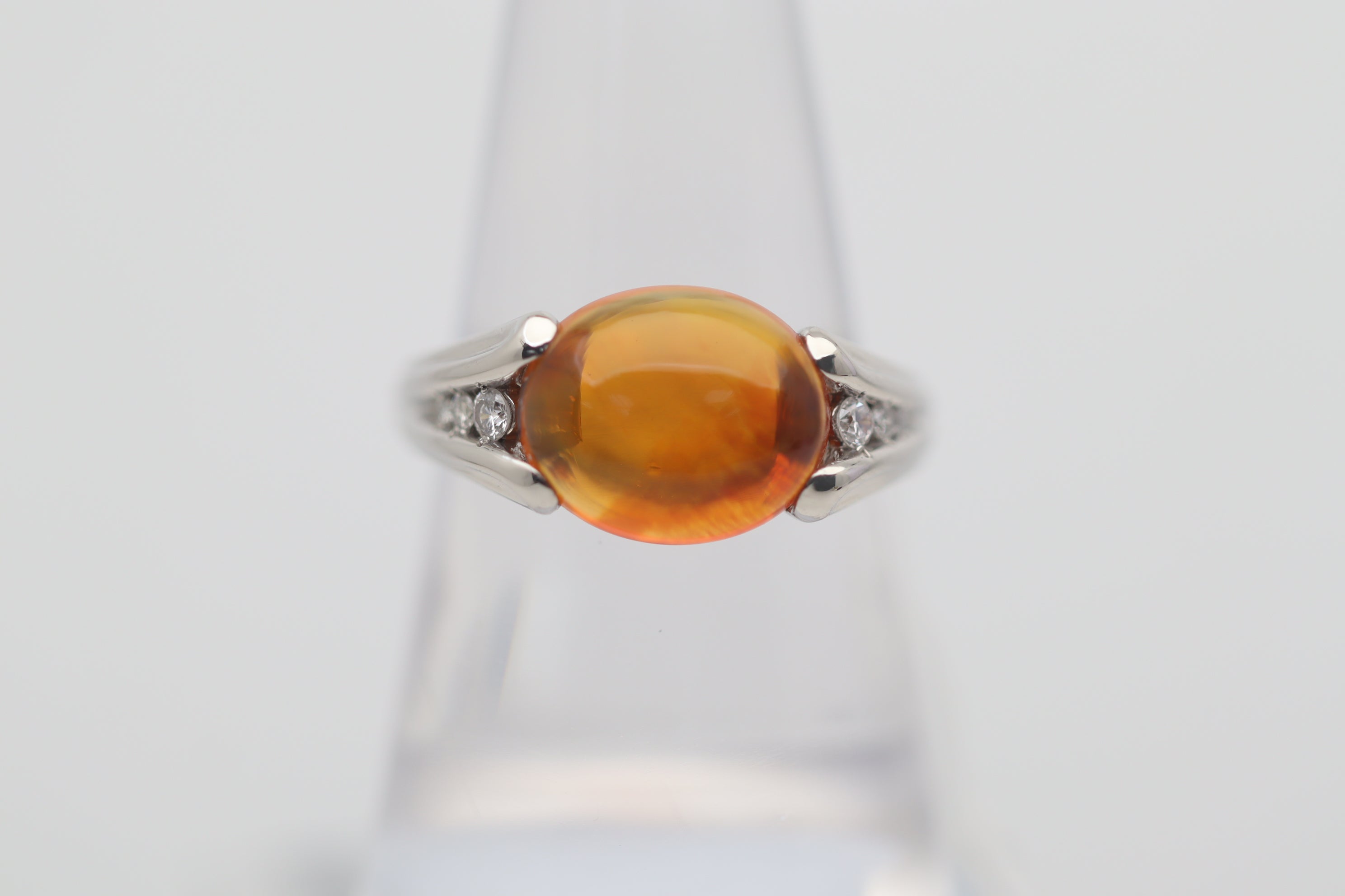 Mexican Fire Opal Diamond Platinum Ring